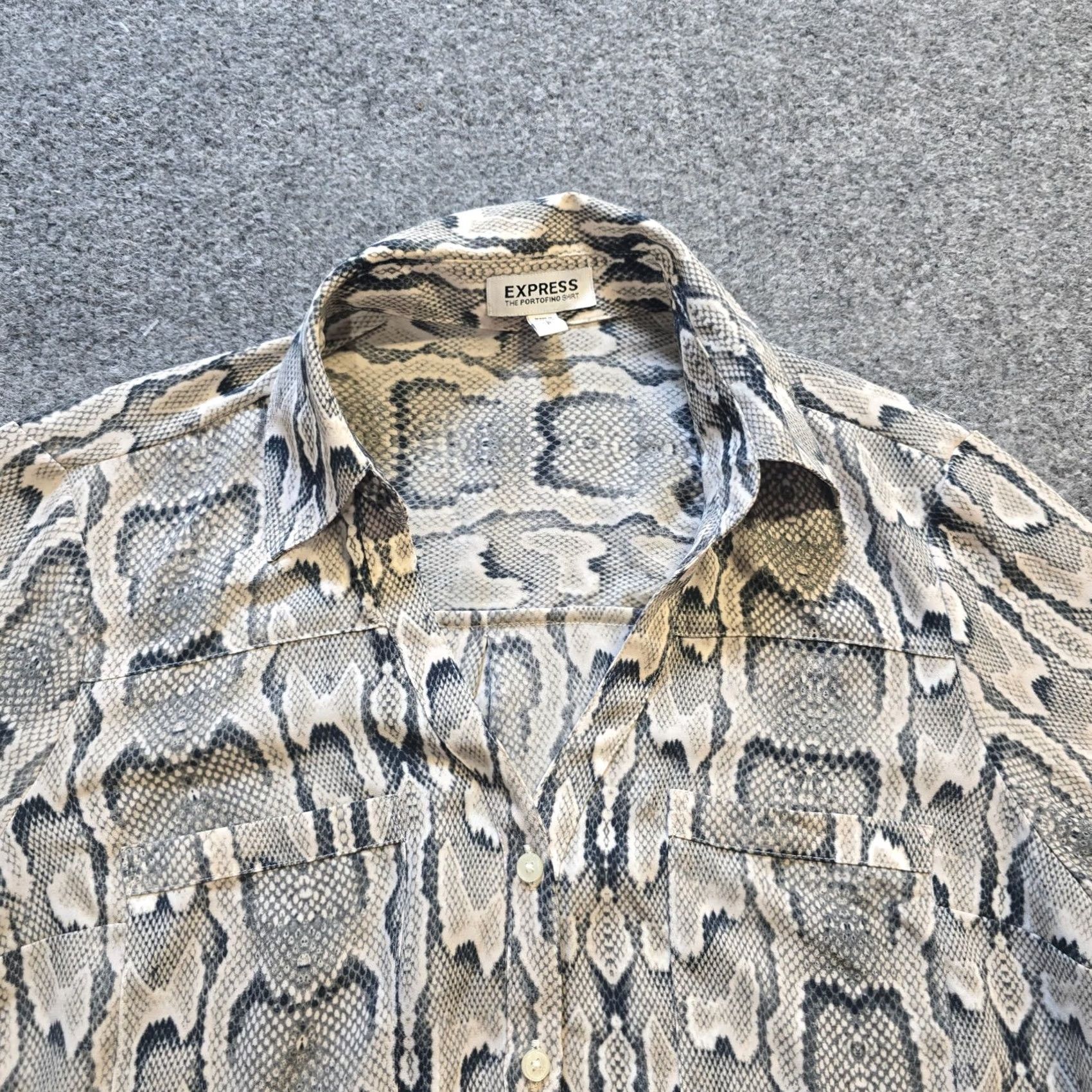 Express Express Top Womens Small Gray Snakeskin Portofino Sheer Long Sleeve Career Blouse Size S / US 4 / IT 40 - 2 Thumbnail
