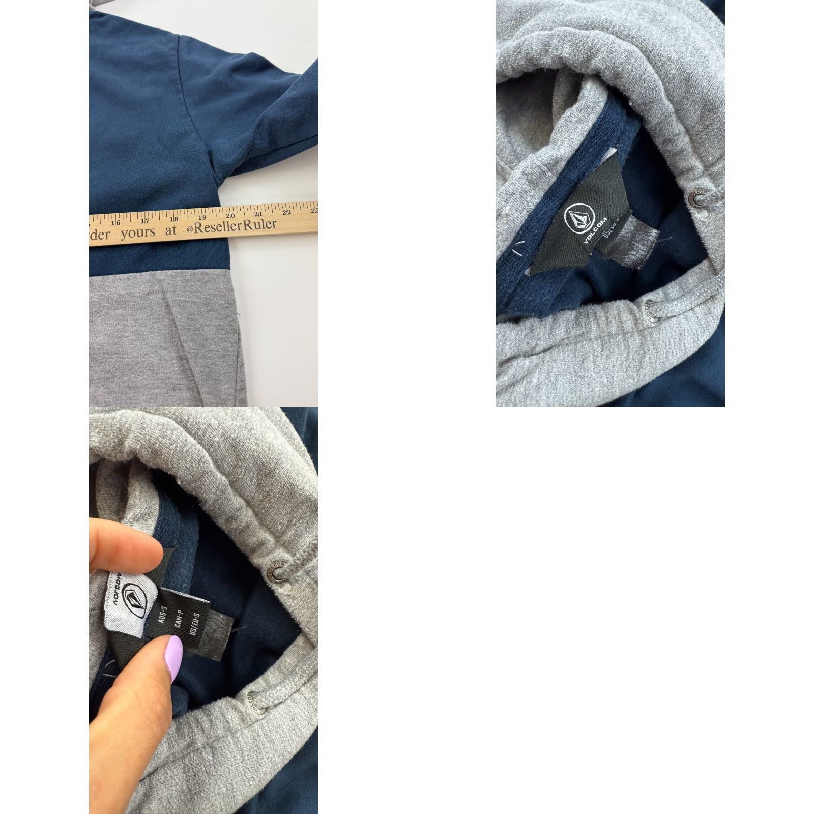 Volcom VINTAGE Volcom Hoodie Sweatshirt Mens Pullover Fall Winter Blue Gray Fleece Lined Pockets Size US S / EU 44-46 / 1 - 8 Thumbnail