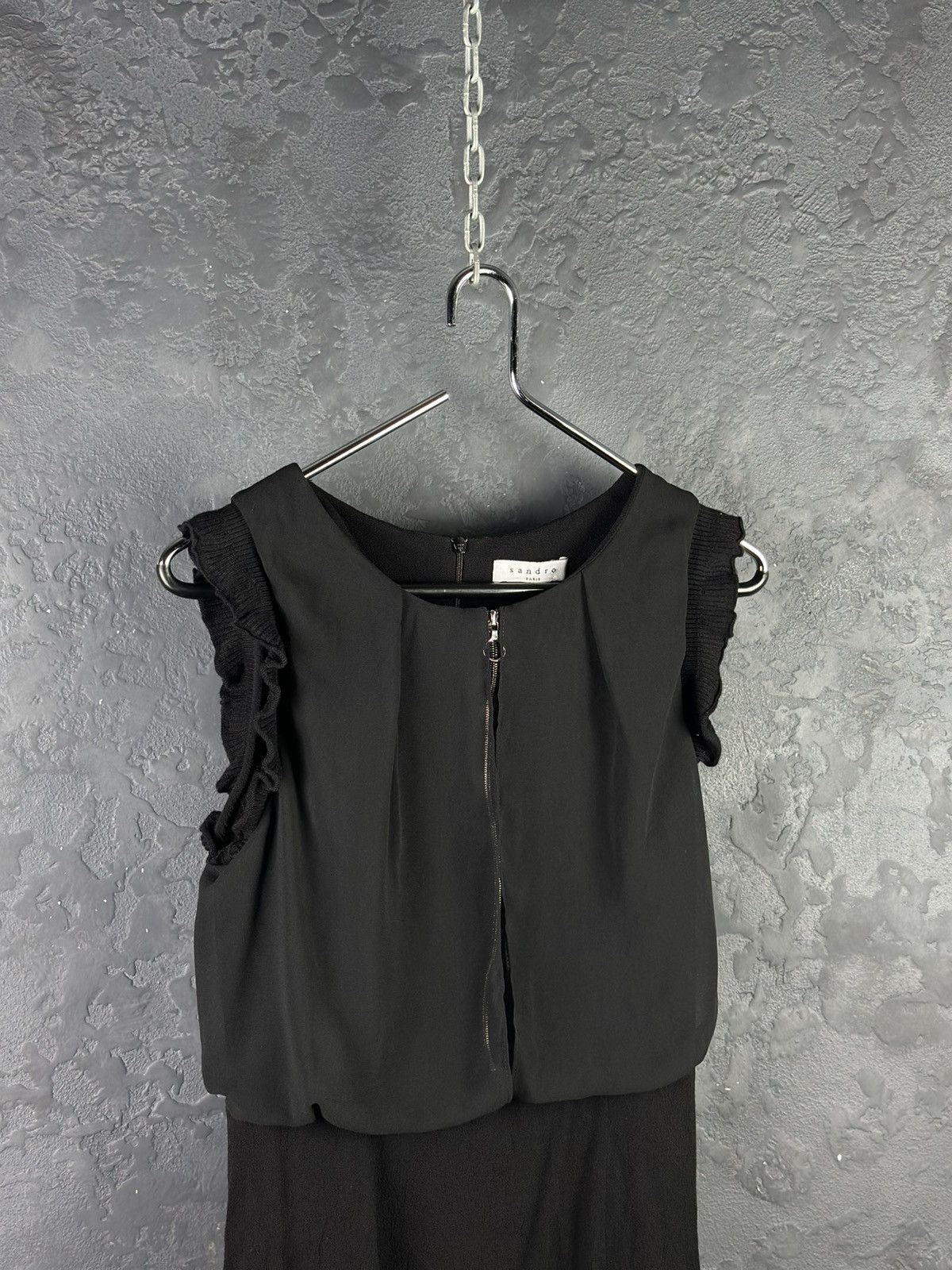 Sandro SANDRO Viscose Crepe Exposed Zipper Flutter Sleeve Dress Size S / US 4 / IT 40 - 3 Thumbnail