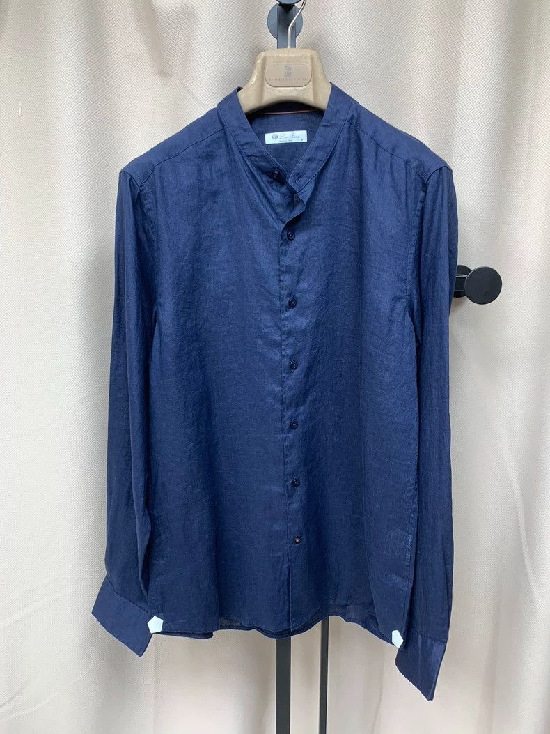 Loro Piana LORO PIANA Light collar linen shirt in dark blue with long Size US M / EU 48-50 / 2 - 1 Thumbnail