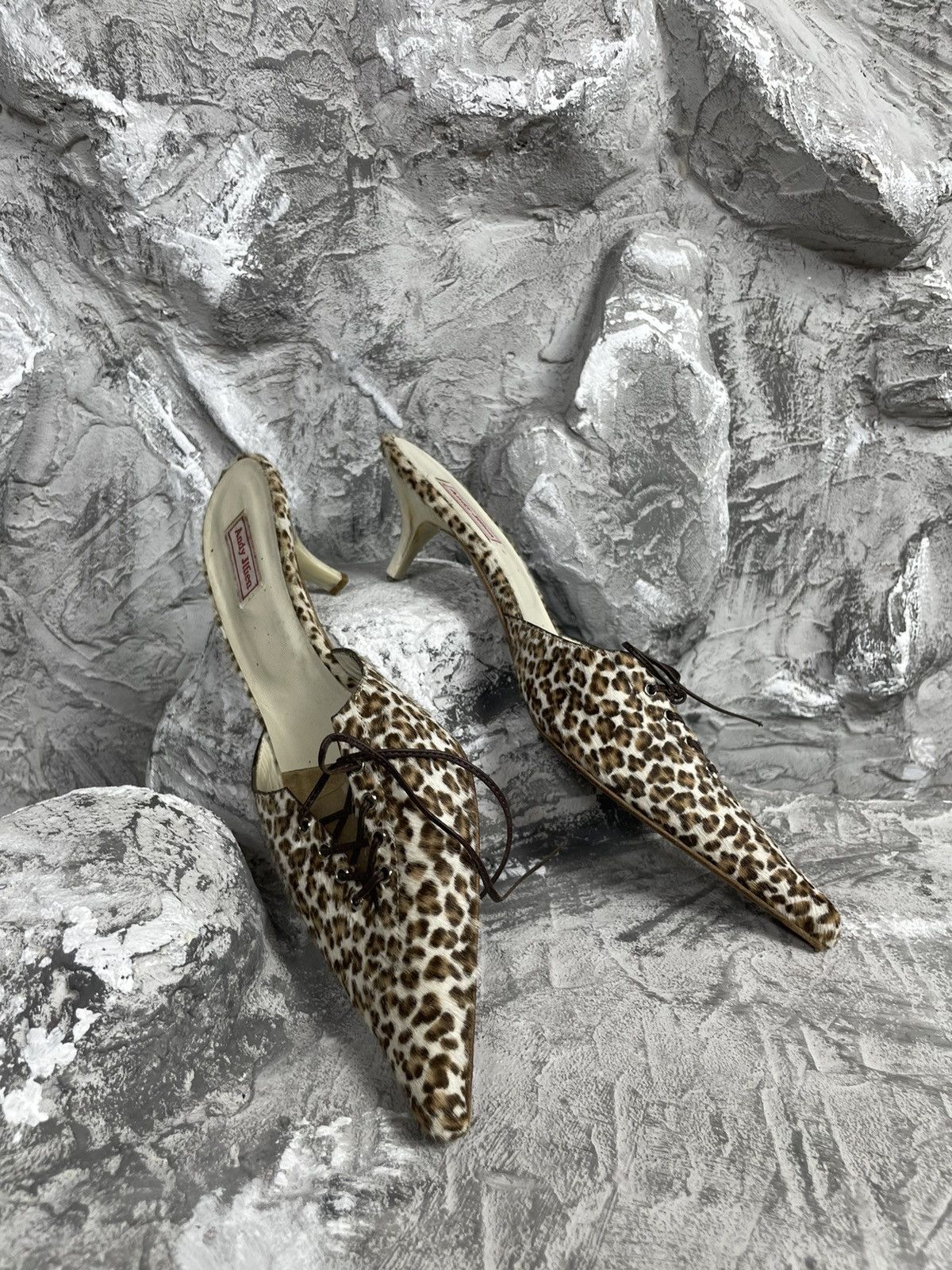 Designer Pile Leopard Winklepickers Mules Heels Prada Style Size US 9 / IT 39 - 3 Thumbnail