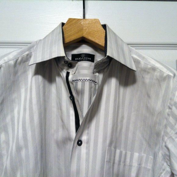 BUGATCHI BUGATCHI MENS WHITE 100%COTTON CASUAL SHIRT SIZE: L Size US L / EU 52-54 / 3 - 2 Thumbnail