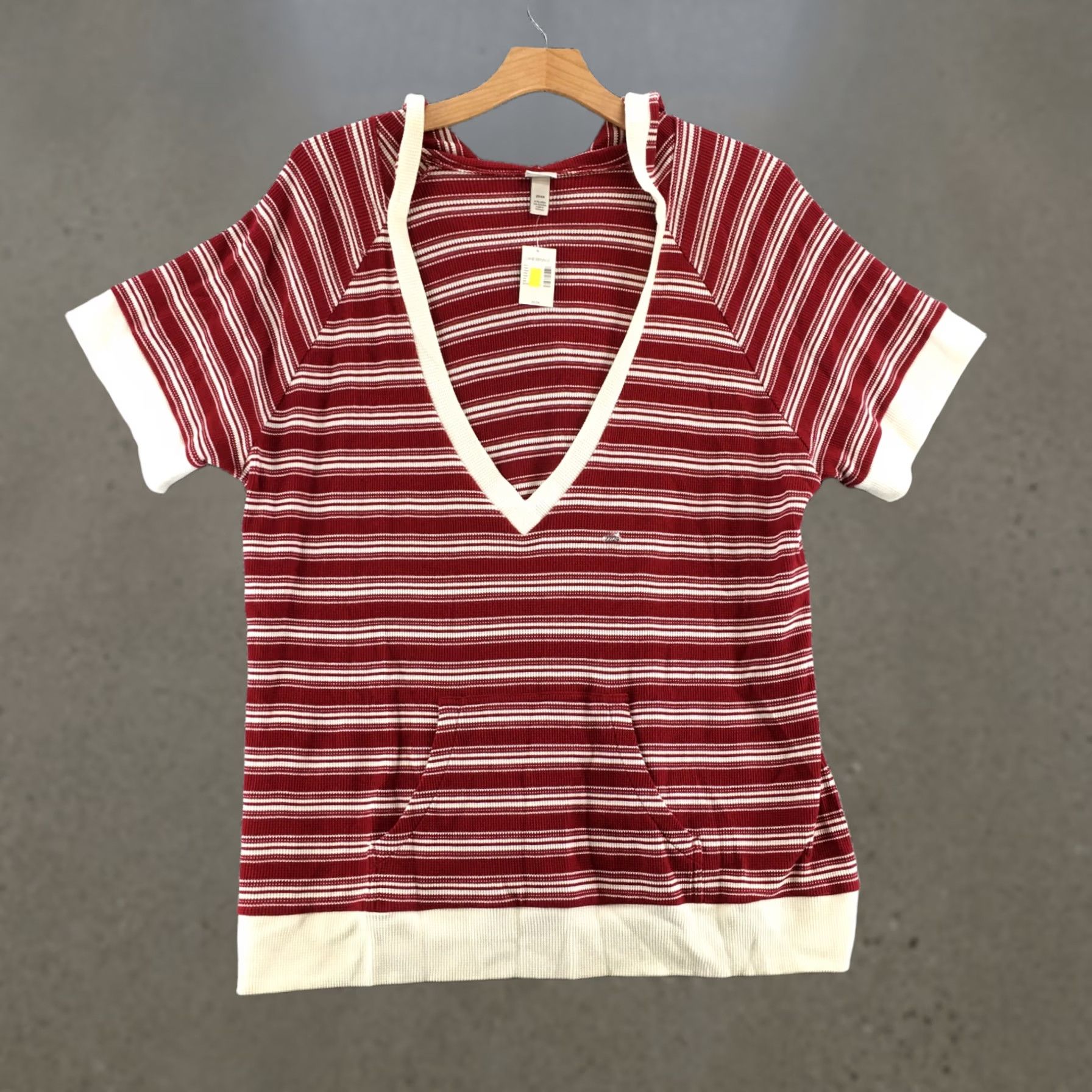 Vintage Venezia Hooded Tee Tshirt Red Striped Cotton Blend V Neck Knit NWT Womens Size 22/24 Size 3XL / US 20-22 - 1 Thumbnail