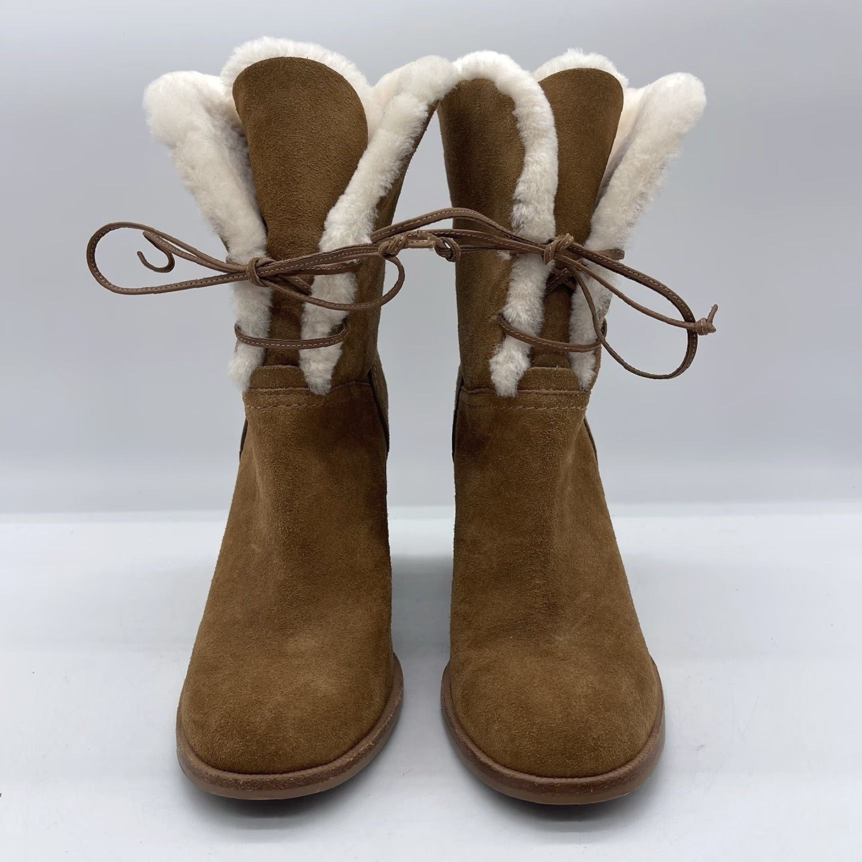 Ugg UGG Jerene Women's 9 Lace Up Fold Over Boots Wheat Suede Stacked Heel Ankle Boot Size US 7 / IT 37 - 6 Thumbnail