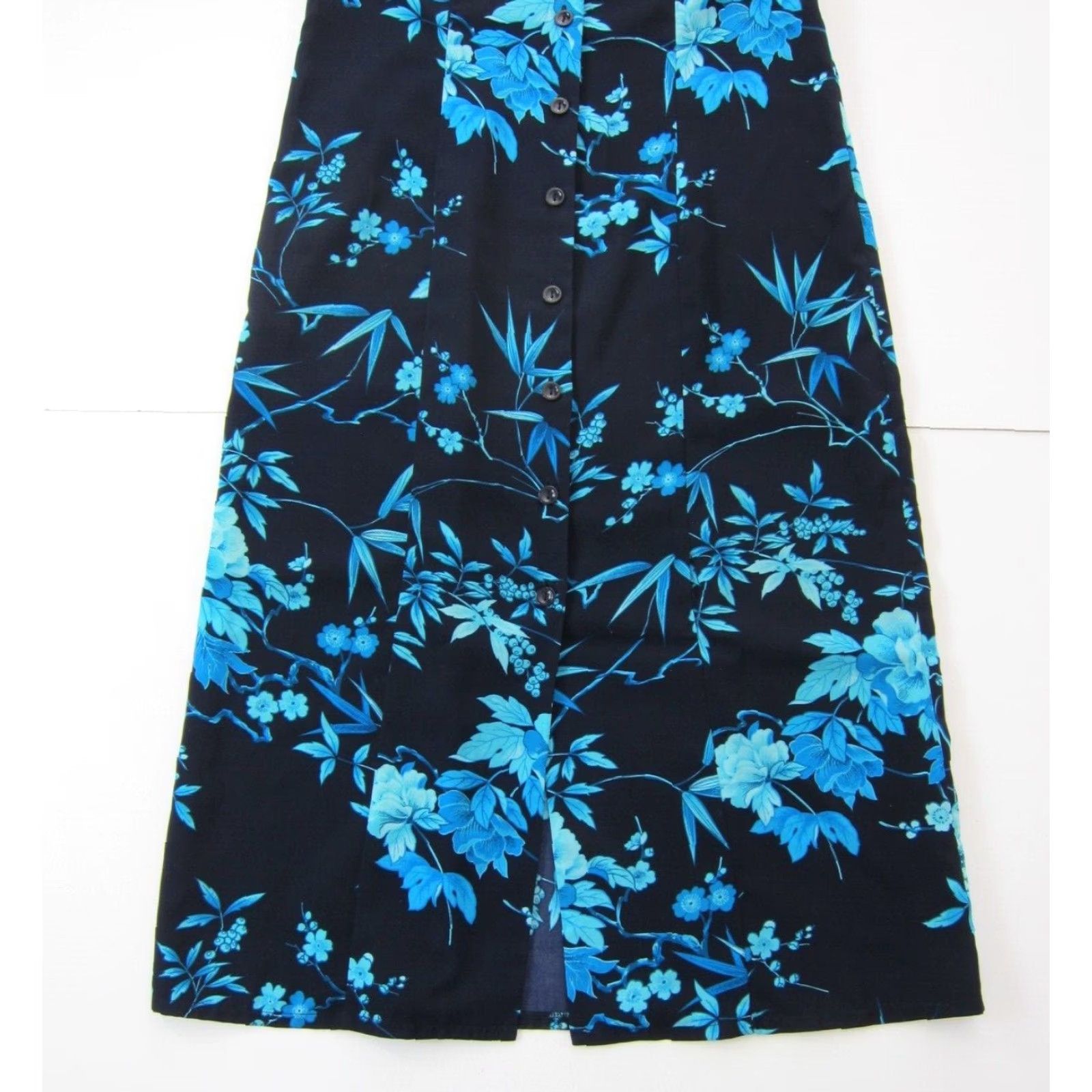 Vintage VINTAGE Studio I Blue Floral Button Down Collared Sleeveless Long Maxi Dress 8P Size M / US 6-8 / IT 42-44 - 7 Thumbnail