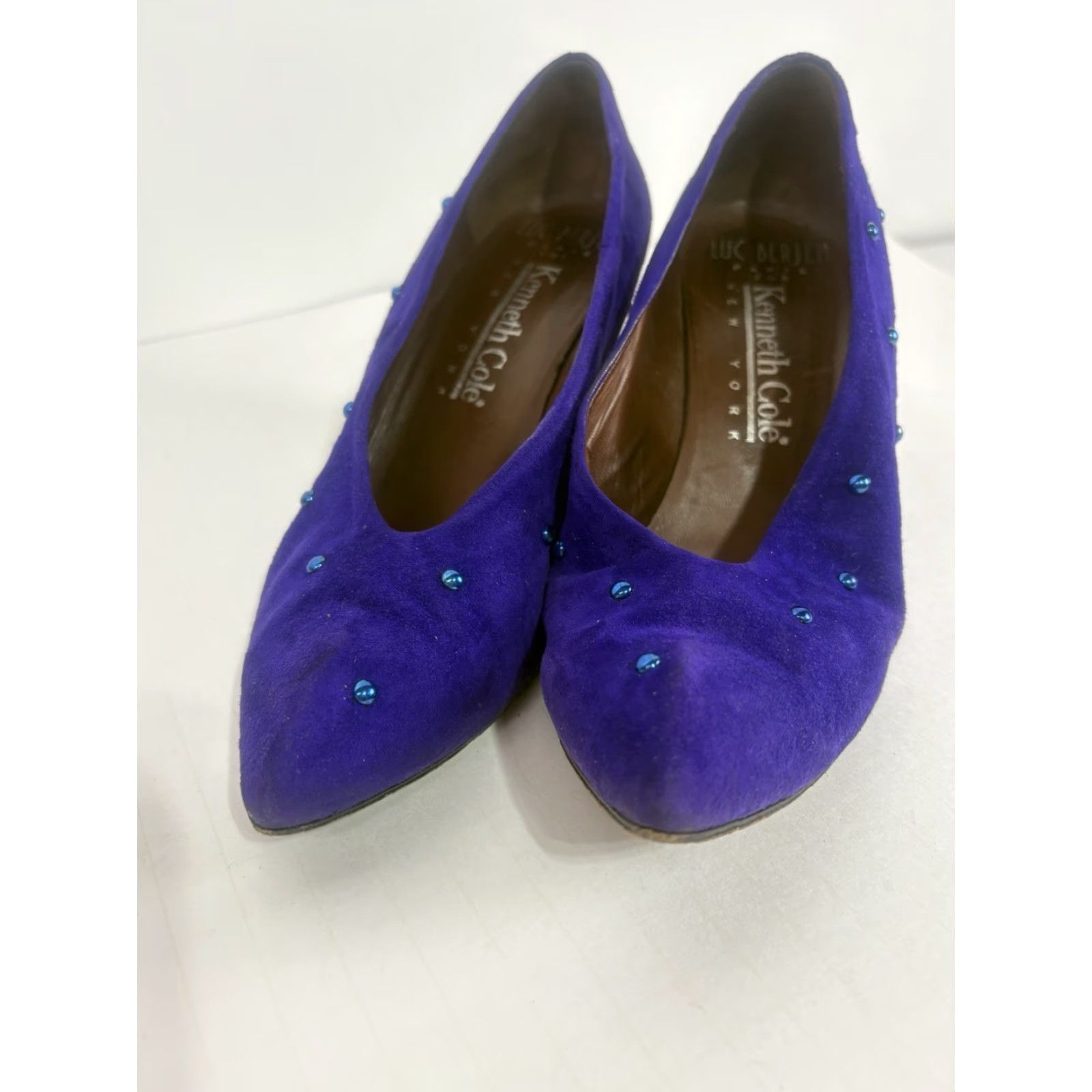 Kenneth Cole KENNETH COLE Block Heel Pumps Womens Size 8 Purple Suede Slip On High Heel 80s Retro Size US 8 / IT 38 - 3 Thumbnail