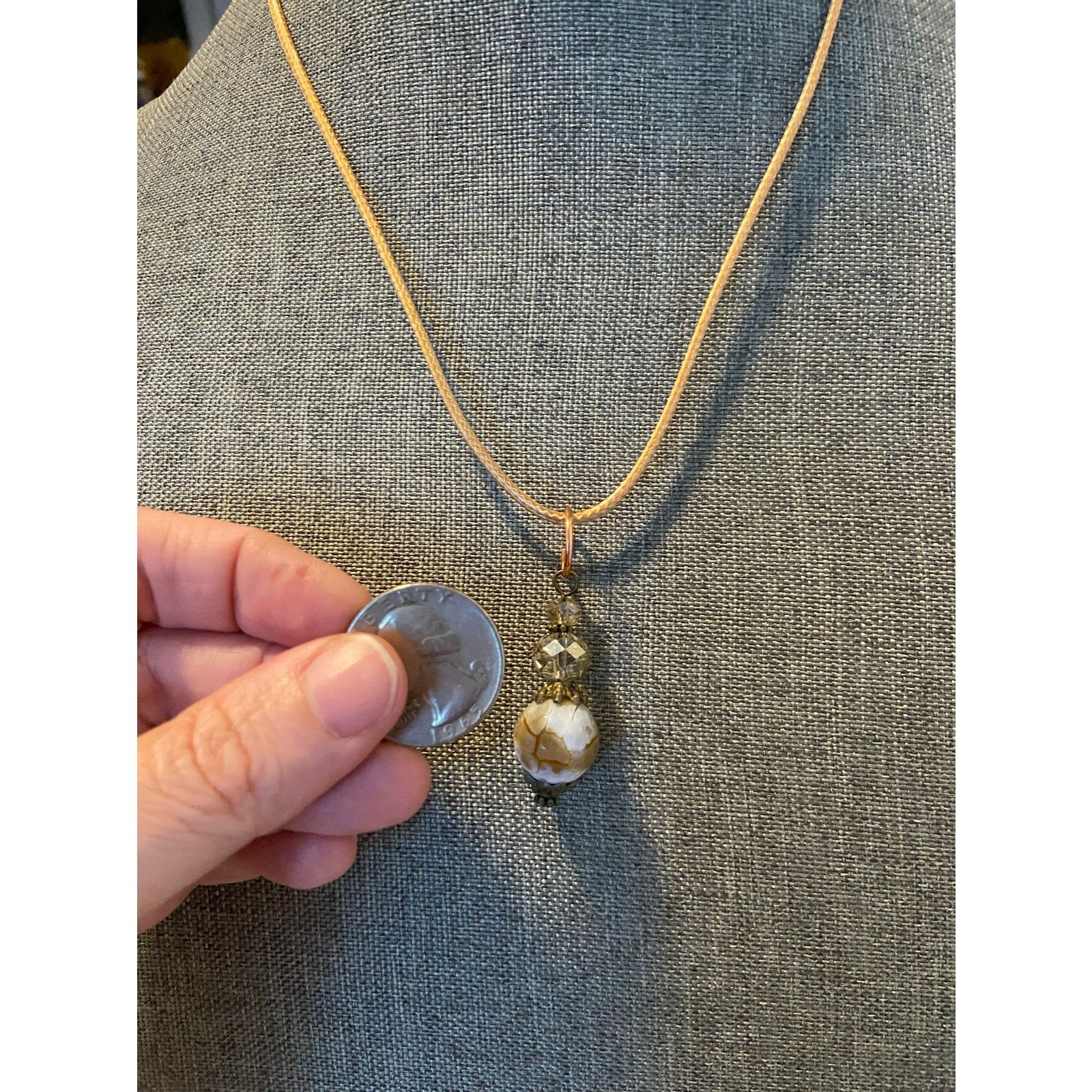 Handmade brown and white glass pendant necklace Size ONE SIZE - 2 Thumbnail