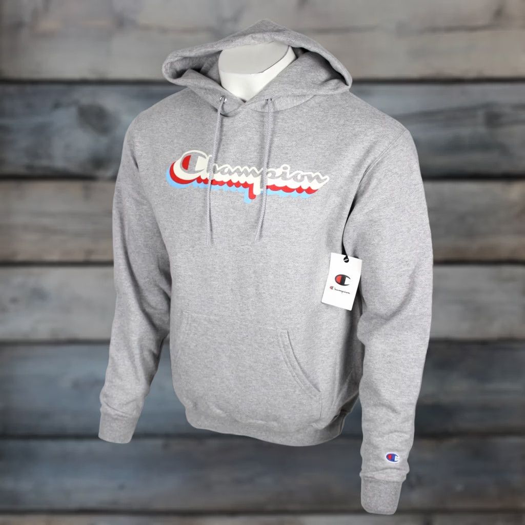 Champion Champion Men's Fleece Hoodie Script Logo Graphic M Medium Heather Gray Size US M / EU 48-50 / 2 - 1 Thumbnail