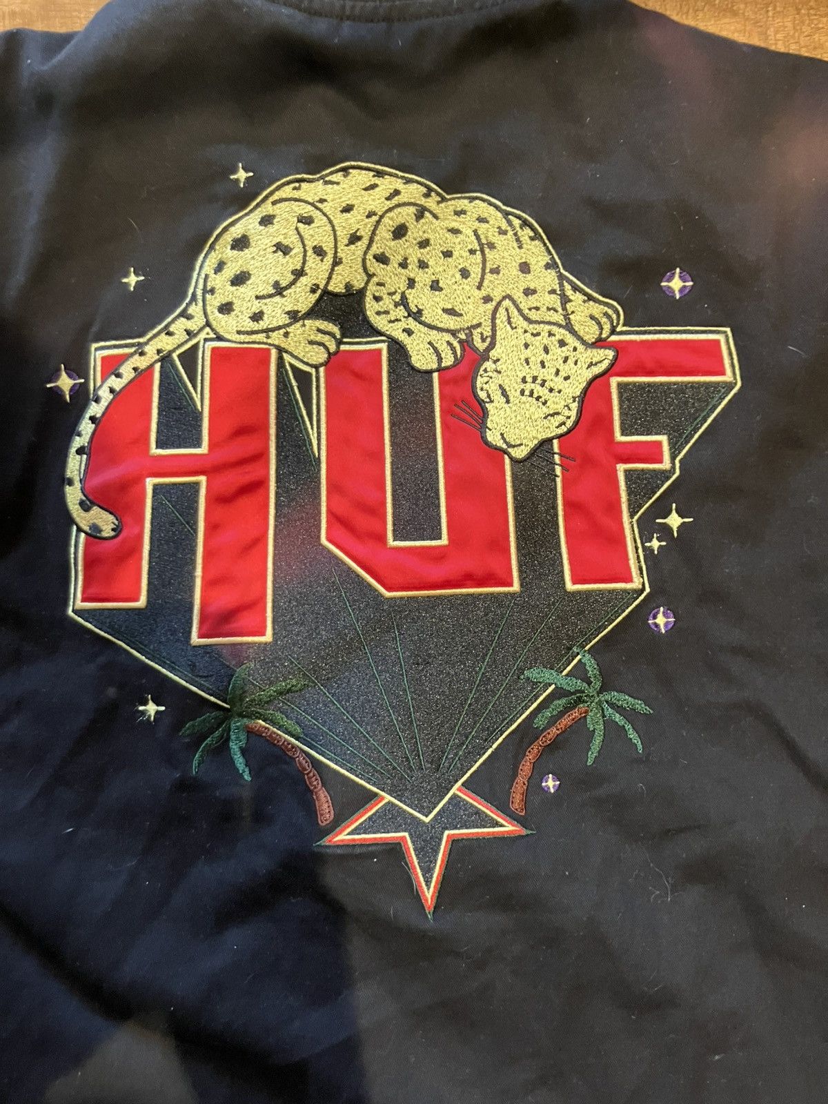 Huf Huf Kingston black bomber jacket embroidered cheetah Size US XL / EU 56 / 4 - 3 Thumbnail