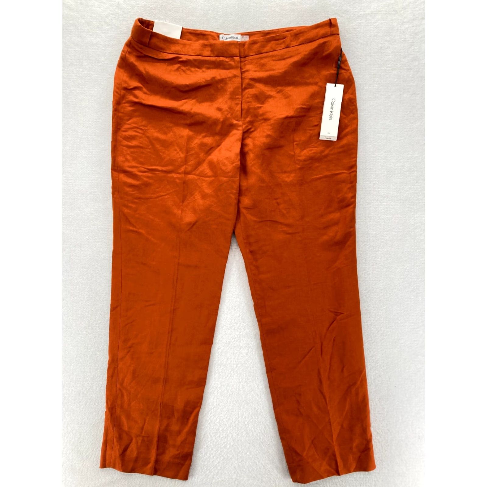 Calvin Klein Calvin Klein Highline Dress Pant Women's 14 Orange Linen Blend Tapered Leg Ankle Dress Pants Size 36" / US 14 / IT 50 - 2 Thumbnail