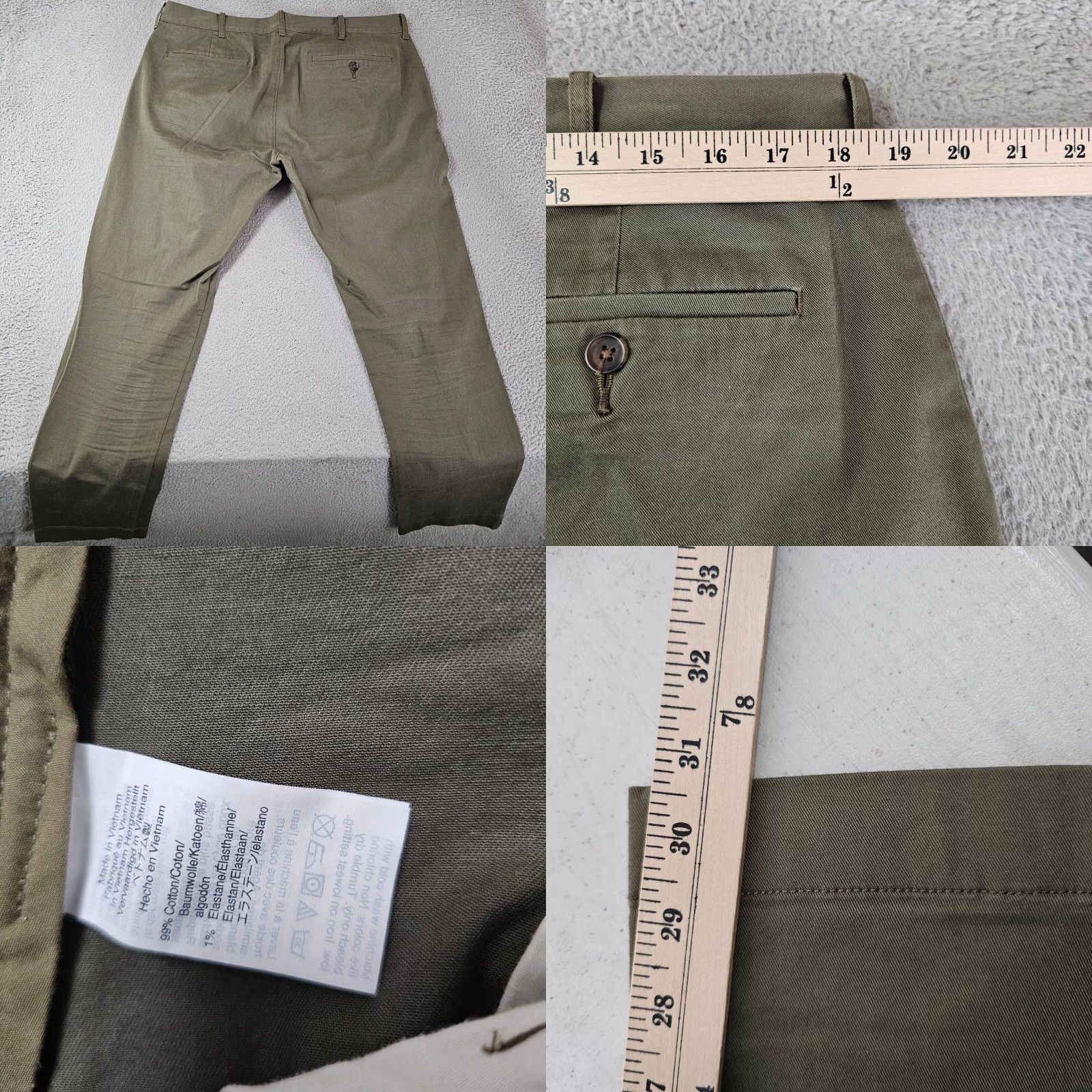 J.Crew J. Crew Flex Pants Slim Green Twill Cotton 35x32 Mens Straight Slim Front Zipper Belt Loops Casual Chino Preppy PANTS Size US 35 - 8 Thumbnail