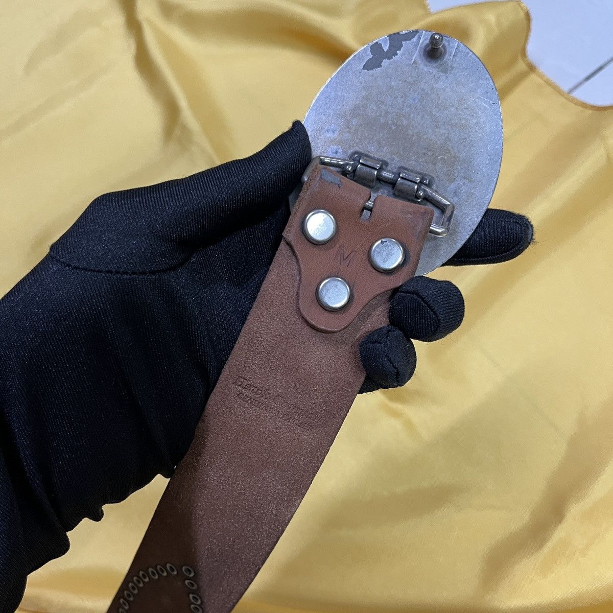 Vintage Rare Leather Studded Belt Gemstone Buckle Size 30 - 8 Thumbnail