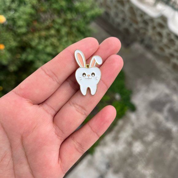 Other New Health Enamel Pins Cartoon Rabbit shaped tooth Teeth Car Size ONE SIZE - 1 Thumbnail