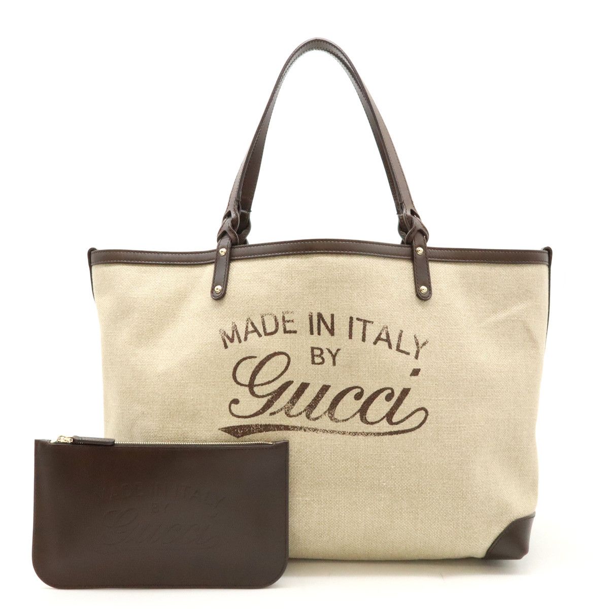Gucci Gucci Linen/Leather GUCCI CRAFT Tote Bag 247207 Canvas Tote Bag 247207 in Very Good Condition