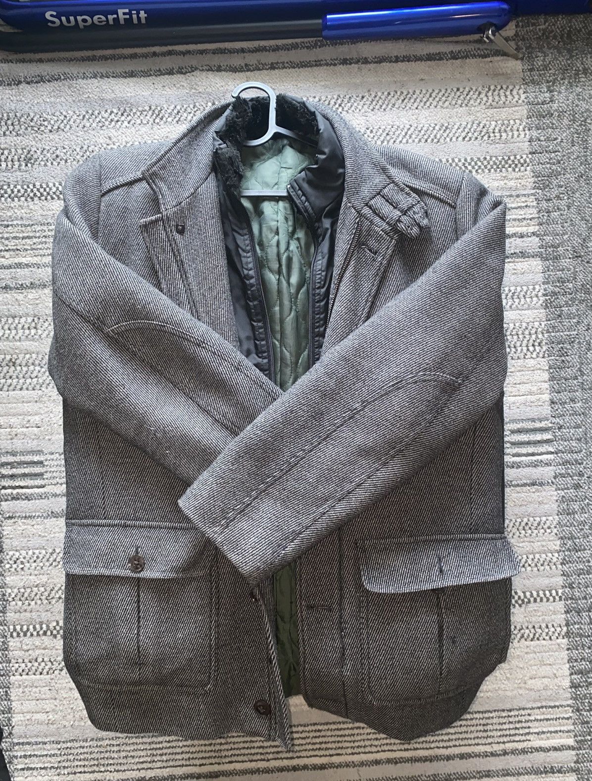 RW&CO. RW&CO Strellson Grey and Black Wool Blend Coat Size US L / EU 52-54 / 3 - 2 Thumbnail