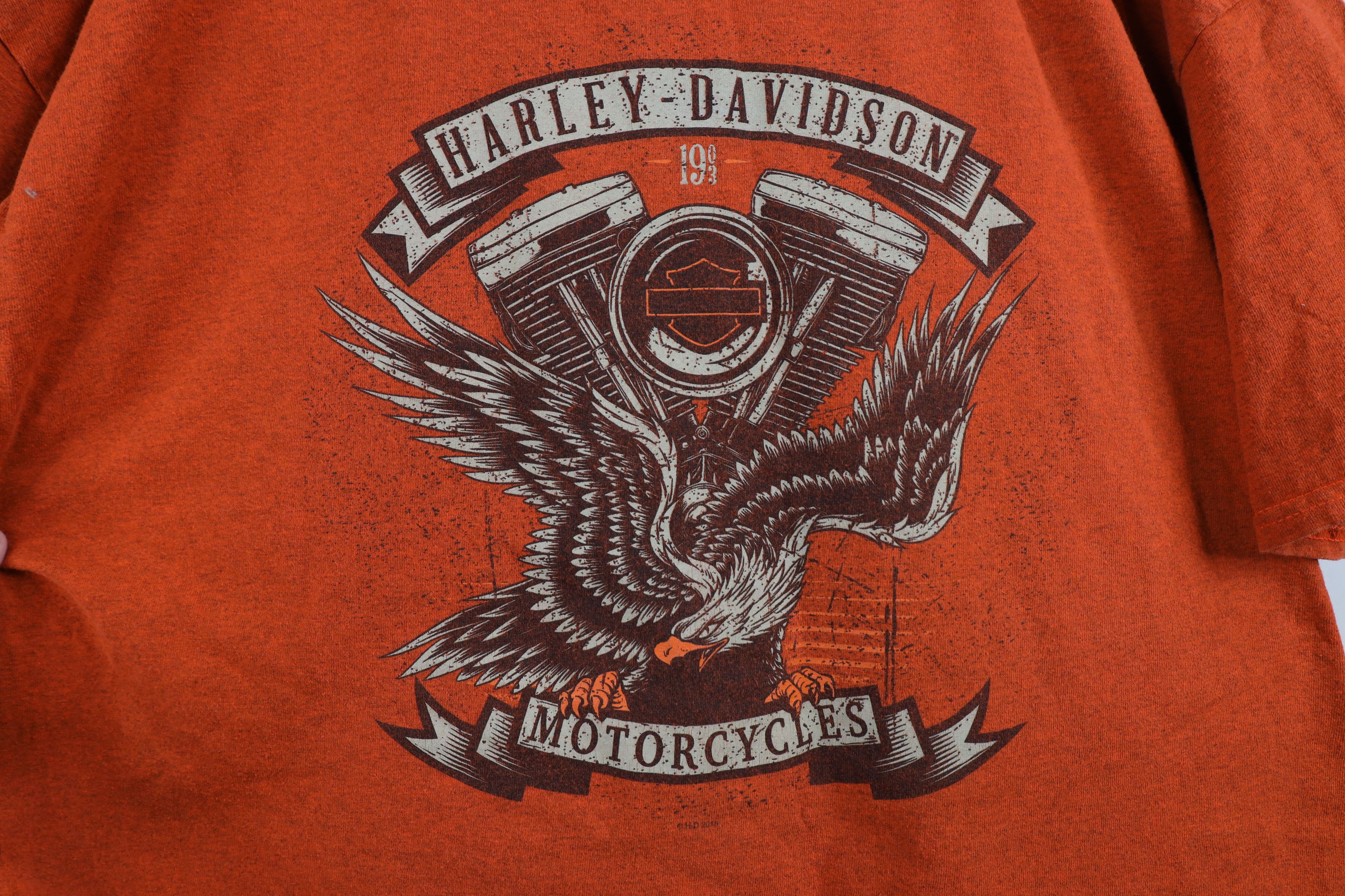 Harley Davidson × Vintage Vintage Y2K Harley Davidson Eagle Engine T-Shirt Orange Size US XXL / EU 58 / 5 - 4 Thumbnail