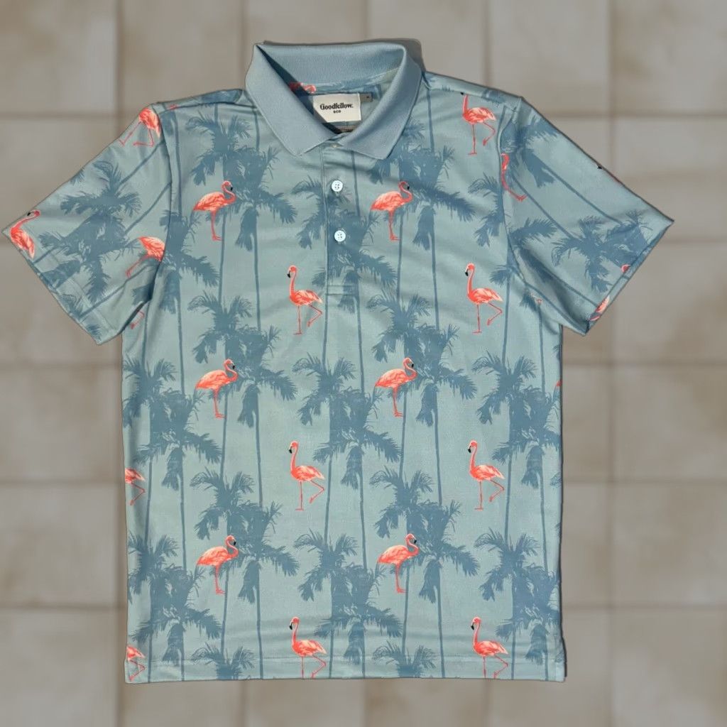 Vintage Goodfellow & Co Polo Shirt Mens - Blue Cotton Knit Short Sleeve Logo Embroidered Button-Down Beach Palm Tree Vacation Top M Size US M / EU 48-50 / 2 - 1 Thumbnail