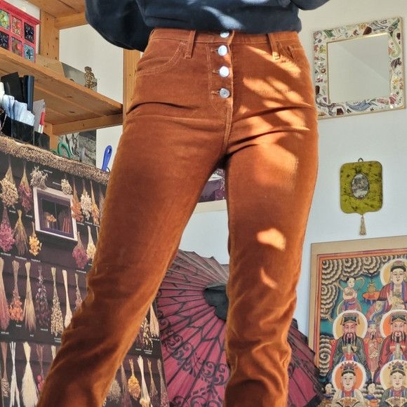 Levi's Levis 724 Straight Corduroy Pants 25" Rust Cotton button Fly Size 25" / US 0 / IT 36 - 3 Thumbnail