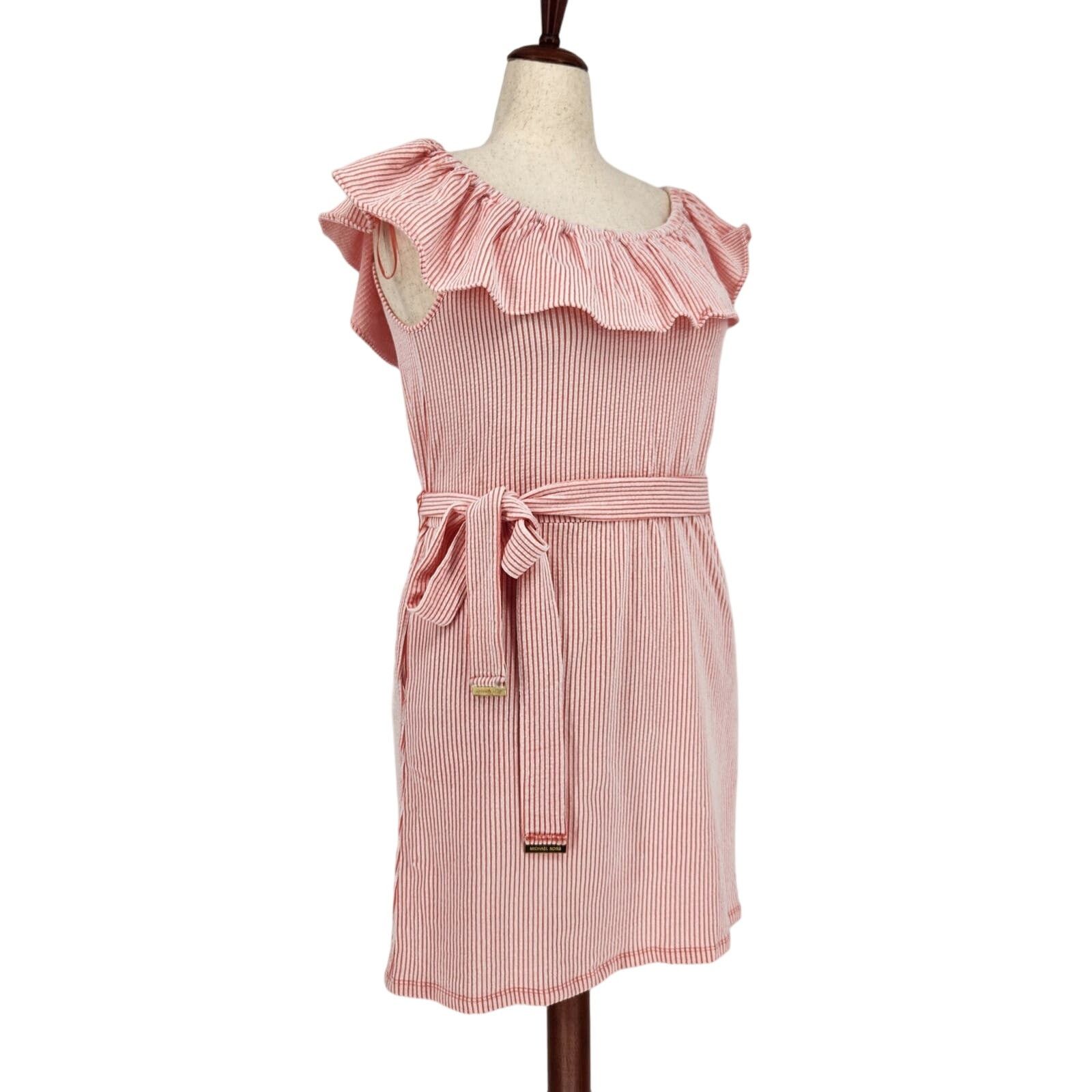 Michael Kors Michael Kors Women Pink Ruffle Off-the-Shoulder Dress Size L Size L / US 10 / IT 46 - 2 Thumbnail
