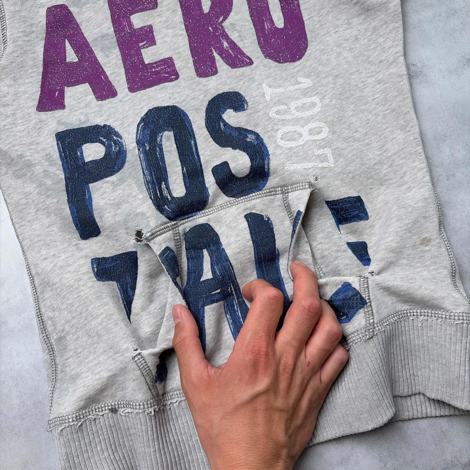 Aeropostale Y2K Grey Aeropostale Grunge Distressed Sherpa Hooded Hoodie Size XS / US 0-2 / IT 36-38 - 6 Thumbnail