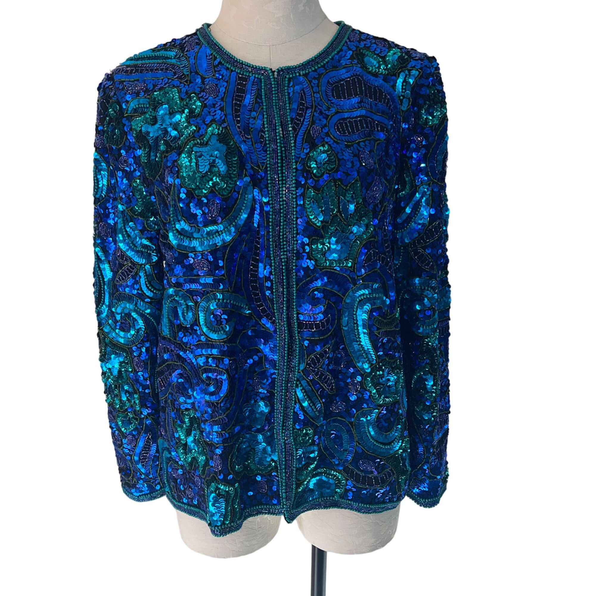 Laurence Kazar Vintage Womens Jacket Size Large Blue Sequin