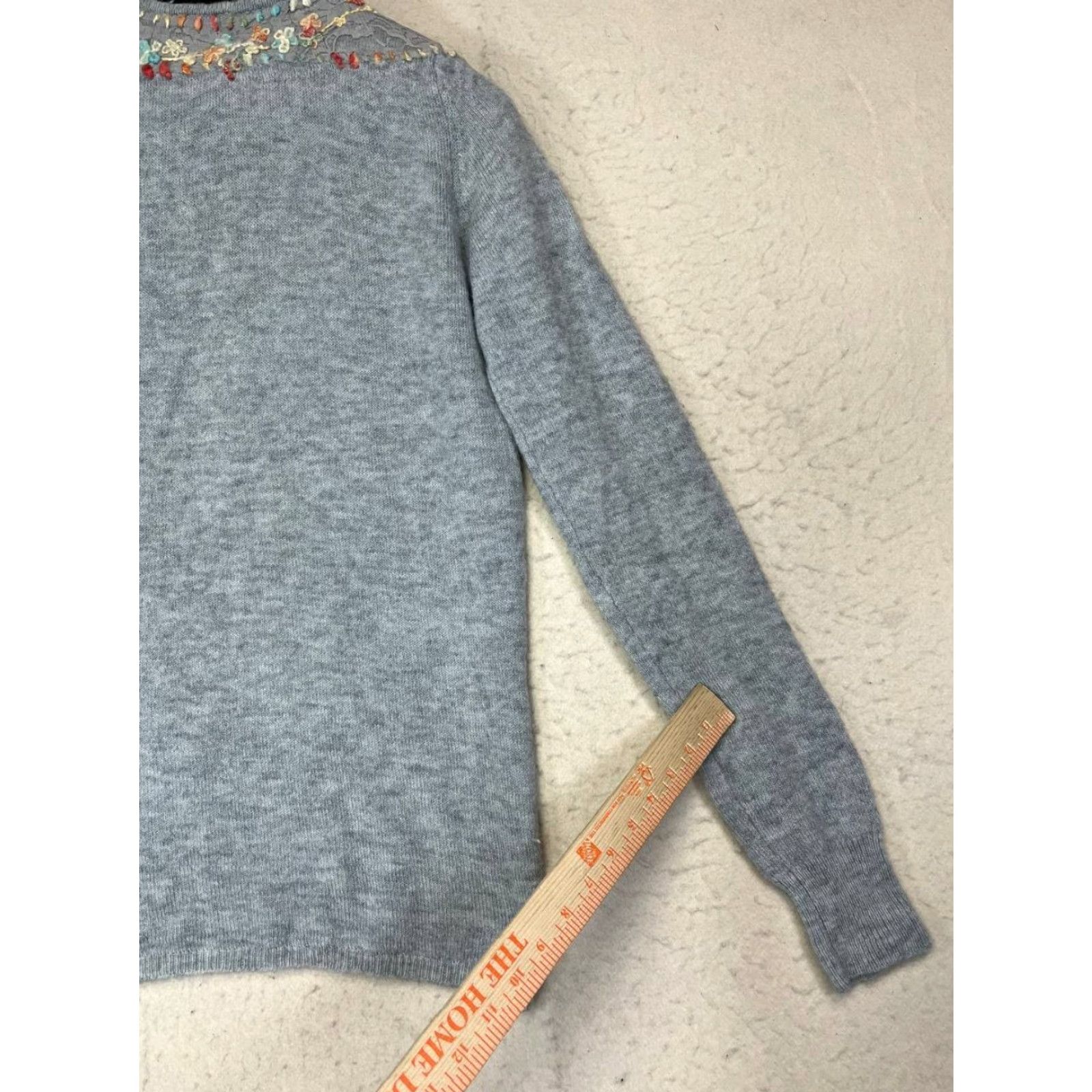 Free People Free People Wool Blend Pullover Sweater Floral Embroidered Women Large Gray Raglan Sleeve Round Neck Bohemian Size L / US 10 / IT 46 - 6 Thumbnail