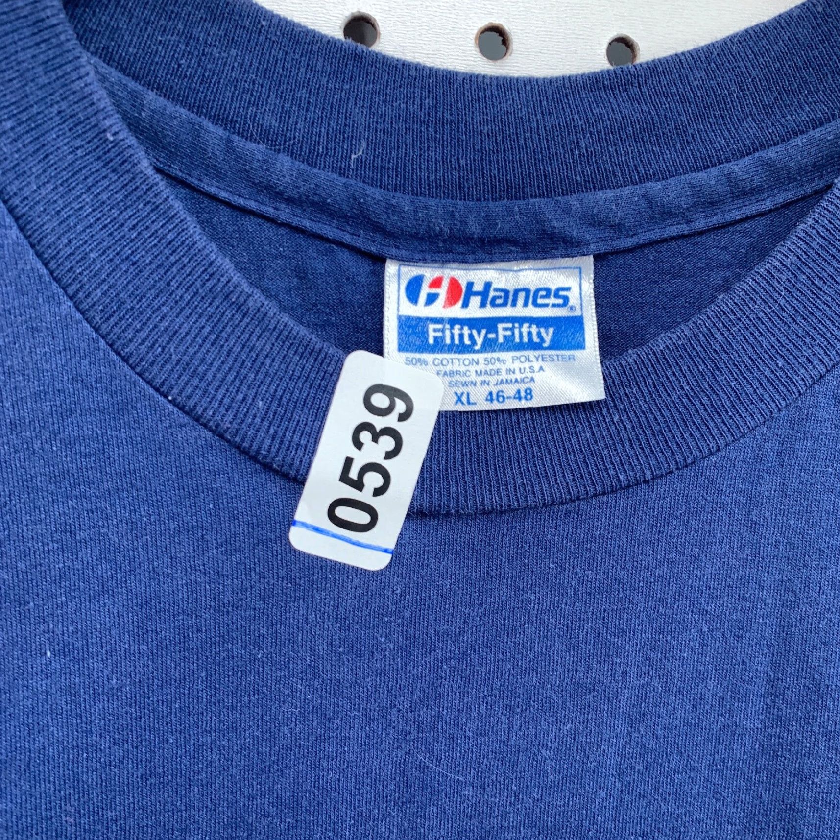 Hanes VINTAGE Hanes T-Shirt Mens Sail Boat Blue XL 80s 90s Short Sleeve Crew Neck Cotton Blend Single Stitch 21x32 US Moon USA Size US L / EU 52-54 / 3 - 7 Thumbnail