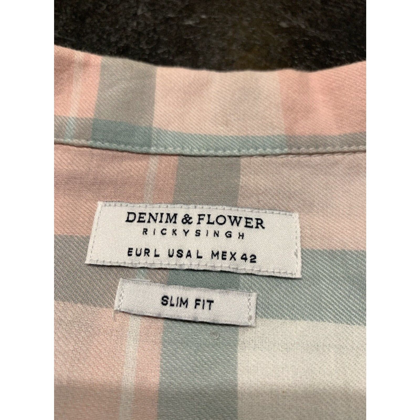 Denime VINTAGE Denim & Flower Pink Plaid Slim Fit Short Sleeve Button-Up Shirt Adult Large Cotton Size US L / EU 52-54 / 3 - 7 Thumbnail