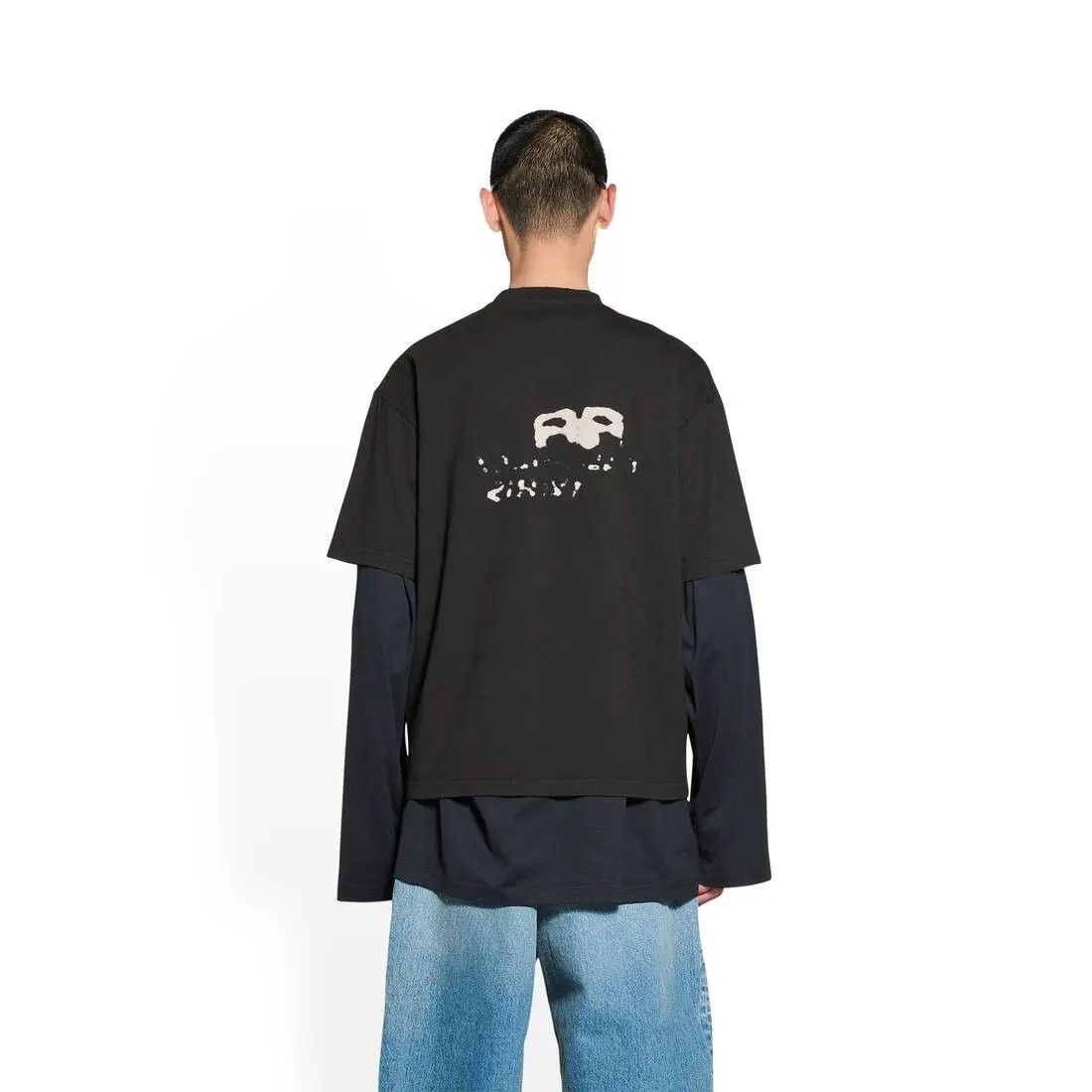 Balenciaga o1w1db10325 Hand-Drawn BB Icon T-Shirt Medium Fit in Black Size US XXS / EU 40 - 5 Thumbnail