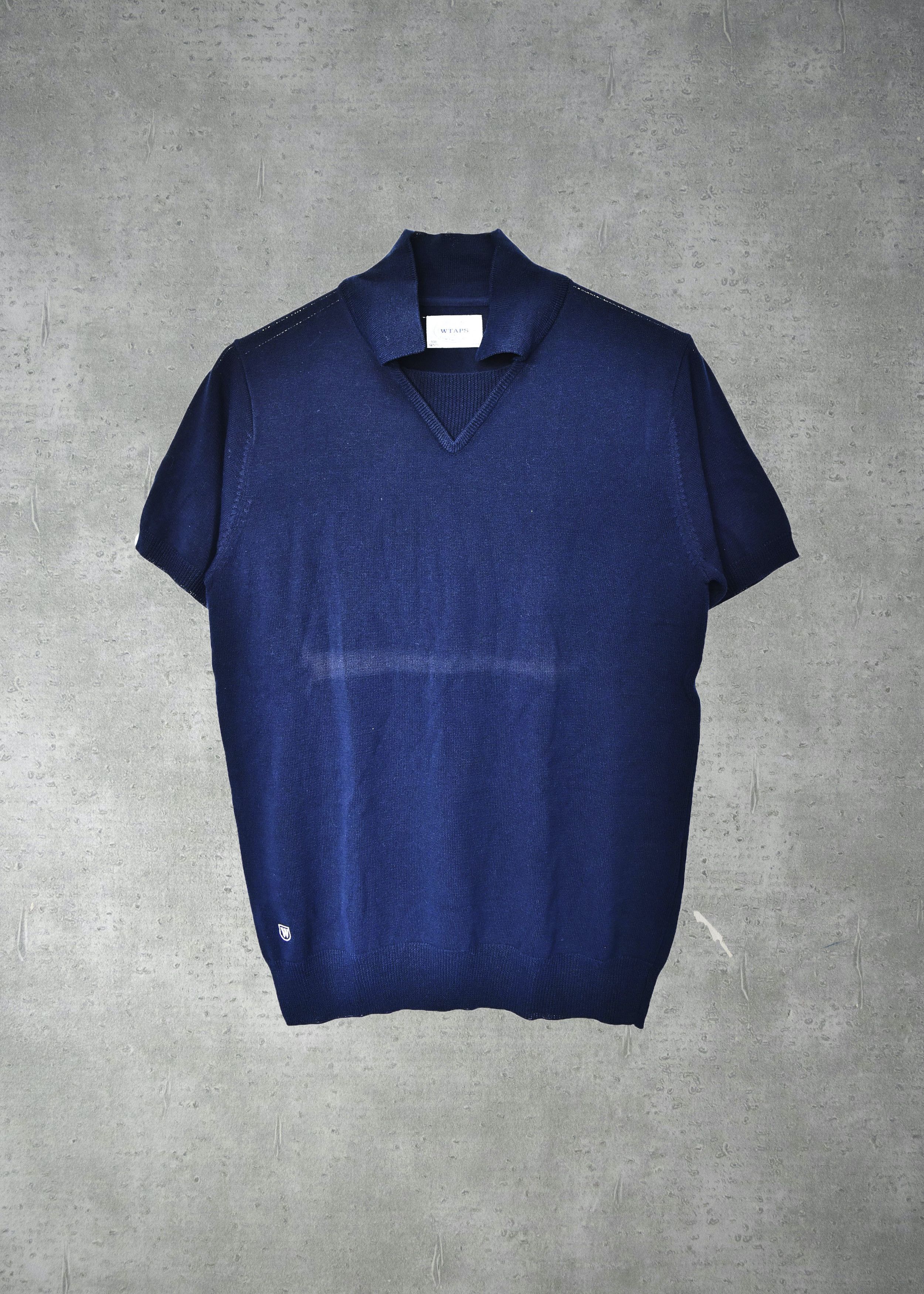 image of Wtaps Emblem Plain Polo Shirt 15807 - 0908 55 in Navy, Men's (Size Small)