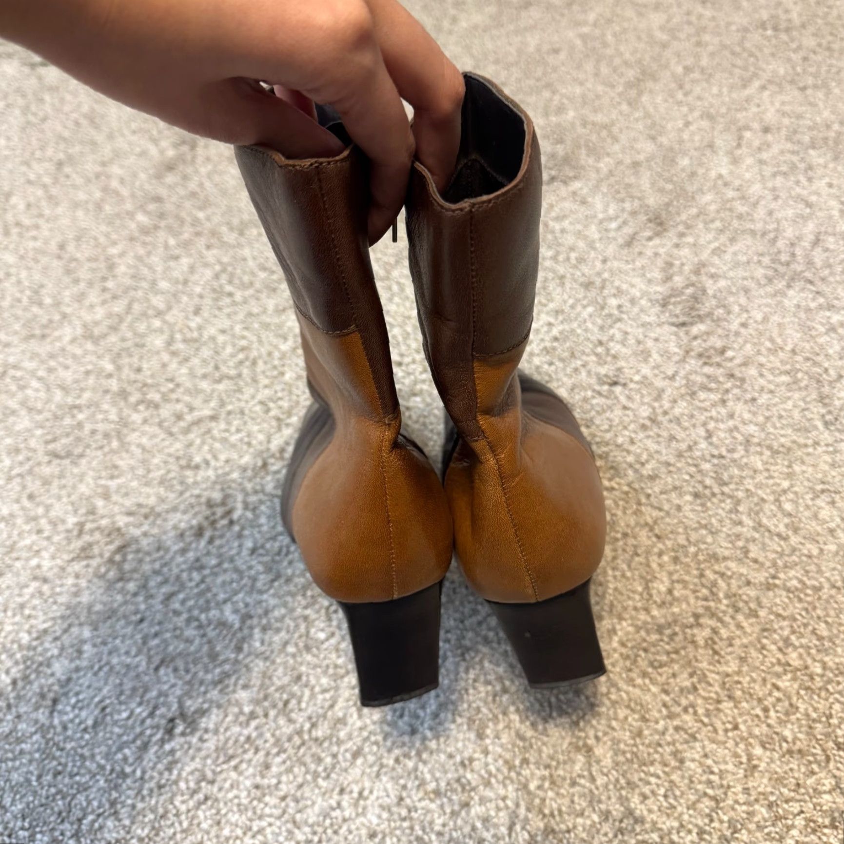 Vintage Y2K Vintage Leather Square Toe Ankle Boots 8 Brown Patchwork 70s Block Heel Size US 8 / IT 38 - 5 Thumbnail