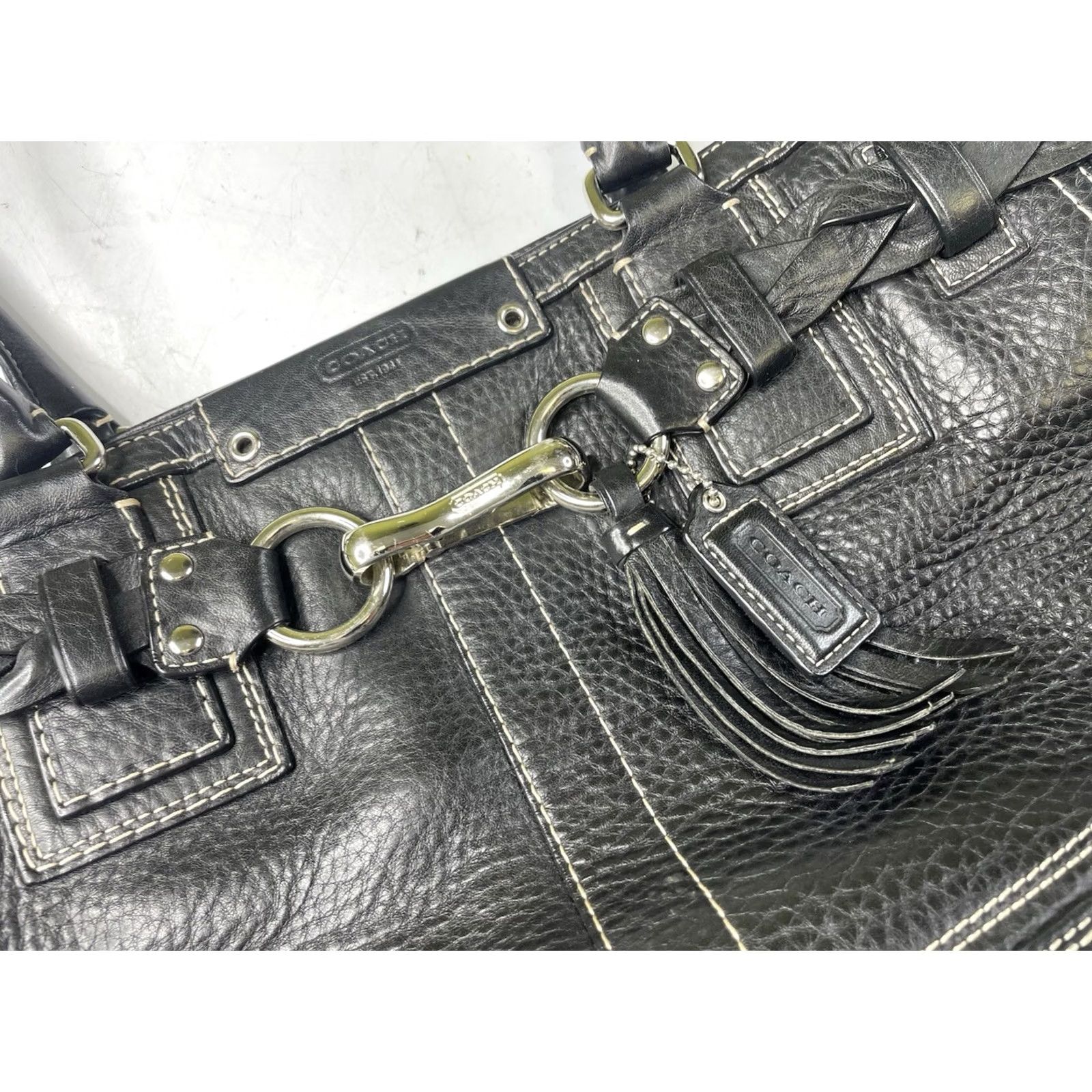 Coach Coach Hamptons Tote Handbag Pebbled Leather Black F13084 Y2K Bag Size ONE SIZE - 4 Thumbnail