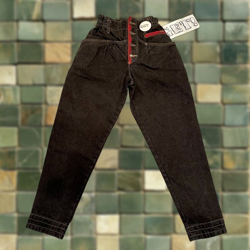 Vintage VINTAGE Get By Elie Jeans VTG 90s 24x28 High Waist Button Fly Distressed NWT Black Denim Womens Size 24" / US 00 / IT 34 - 1 Thumbnail