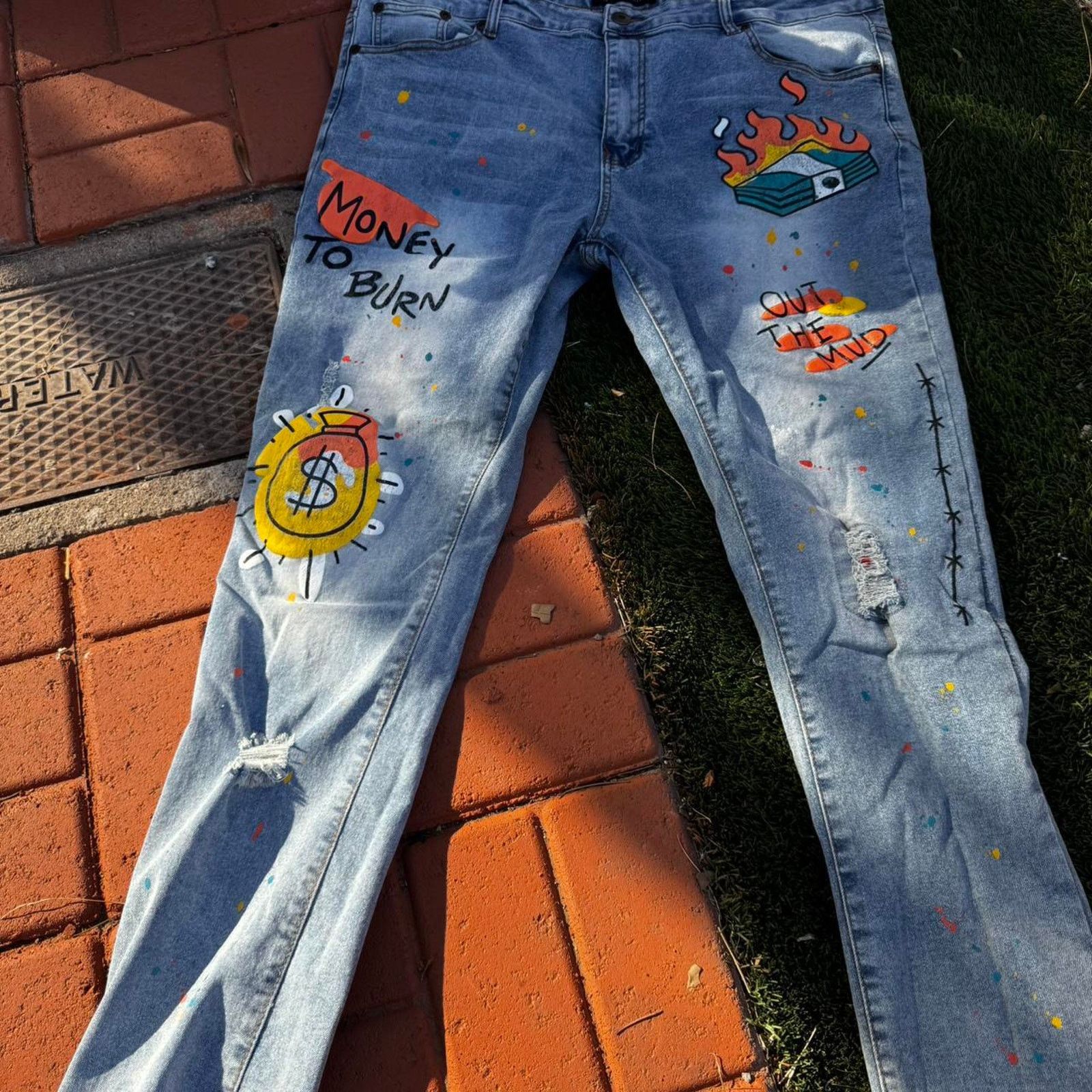 Other Men's 42x32 Custom Painted No Society Jeans Size US 44 / EU 60 - 2 Thumbnail