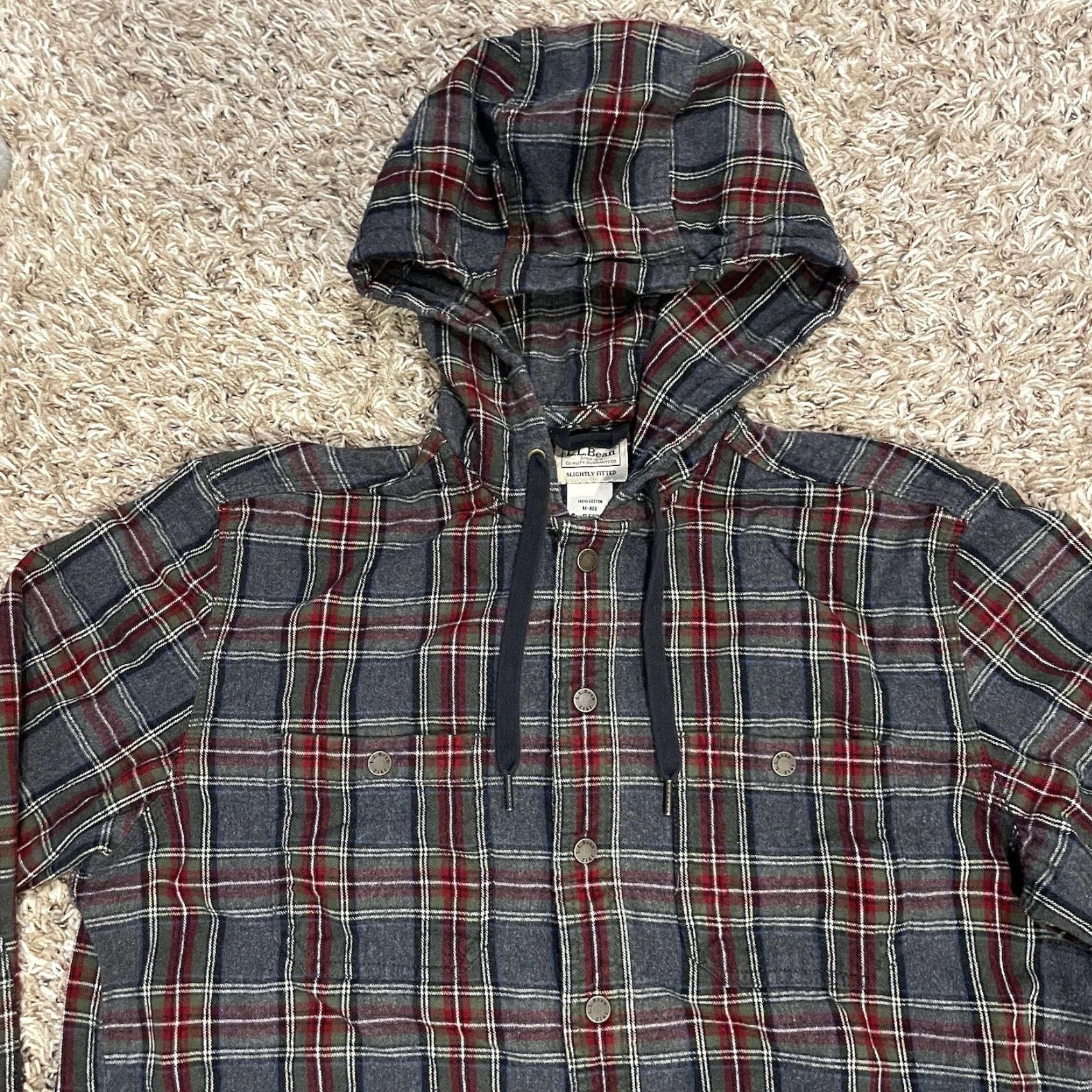 Vintage LL Bean Hooded Flannel Shirt Mens M Gray Plaid Snap Down Slightly Fitted Hoodie Sweatshirt Button-Up Crew Neck Pockets Logo Size US M / EU 48-50 / 2 - 3 Thumbnail