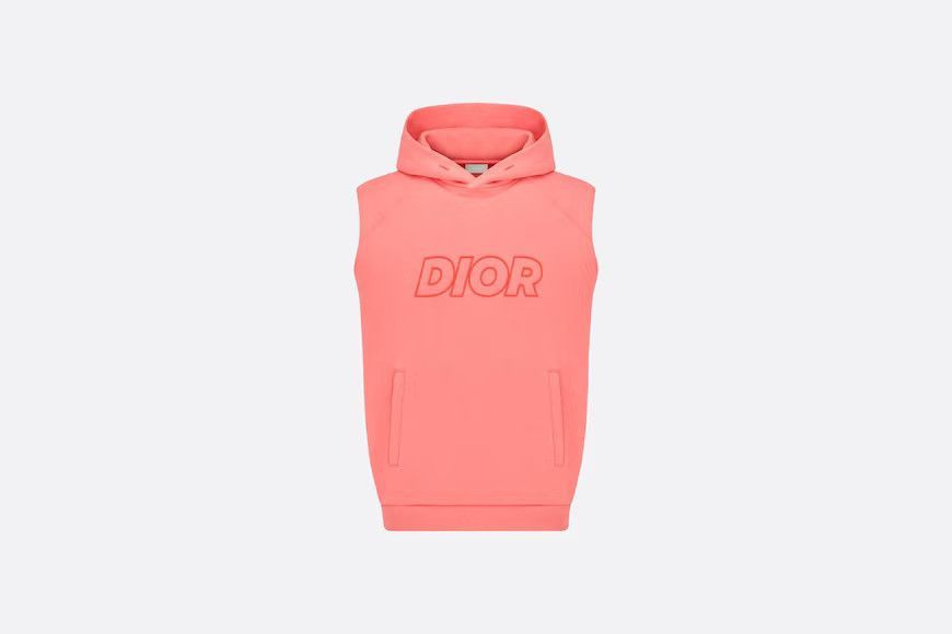 Oversized Sleeveless Hooded Sweatshirt Coral Cotton-Blend Fleece