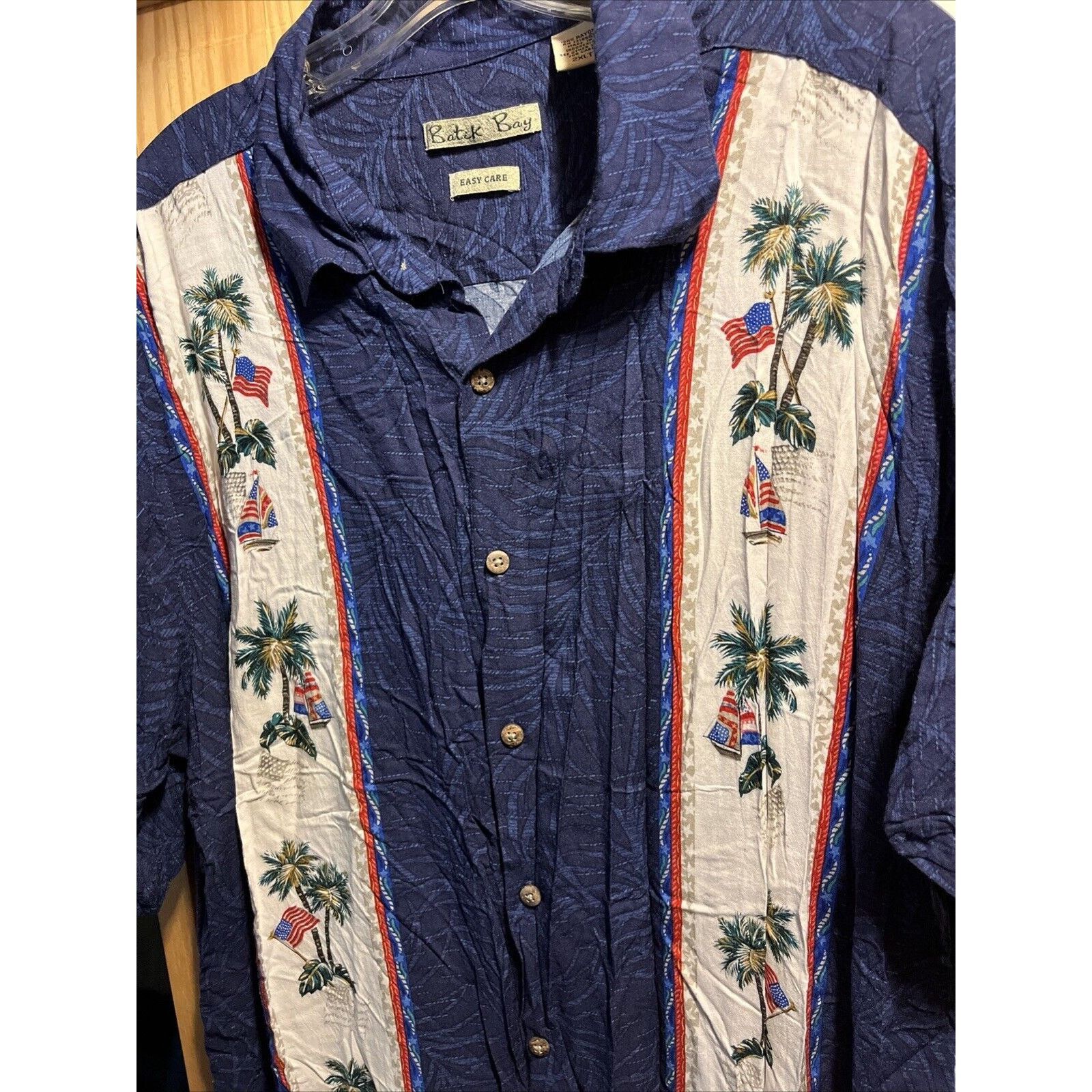 Batik Bay Batik Bay Navy Men’s L Shirt USA Flag Palm SS Hawaiian Rayon Size US L / EU 52-54 / 3 - 6 Thumbnail