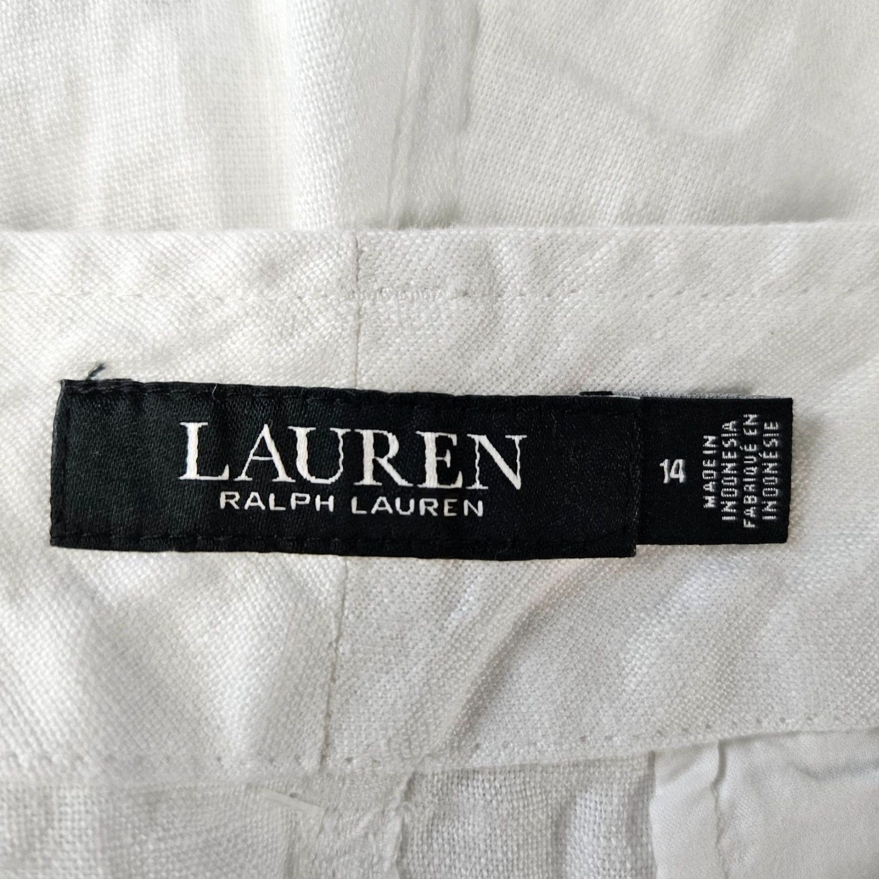 Ralph Lauren Lauren Ralph Lauren Womens Linen Cropped Pants Sz 14 White High Rise Belted Size 36" / US 14 / IT 50 - 7 Thumbnail