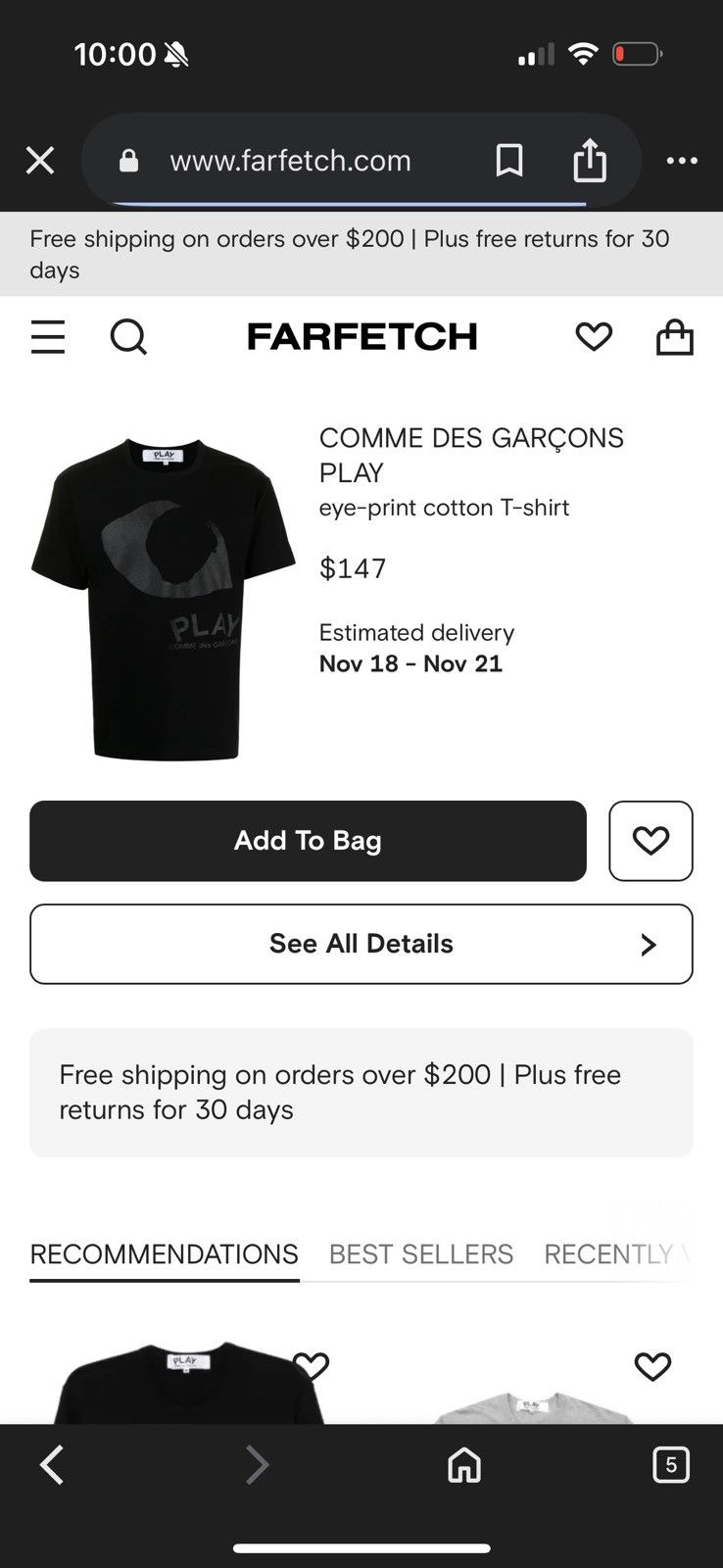 Comme des Garcons PLAY Commes Des Garcons PLAY Eye Tee Size US M / EU 48-50 / 2 - 6 Thumbnail