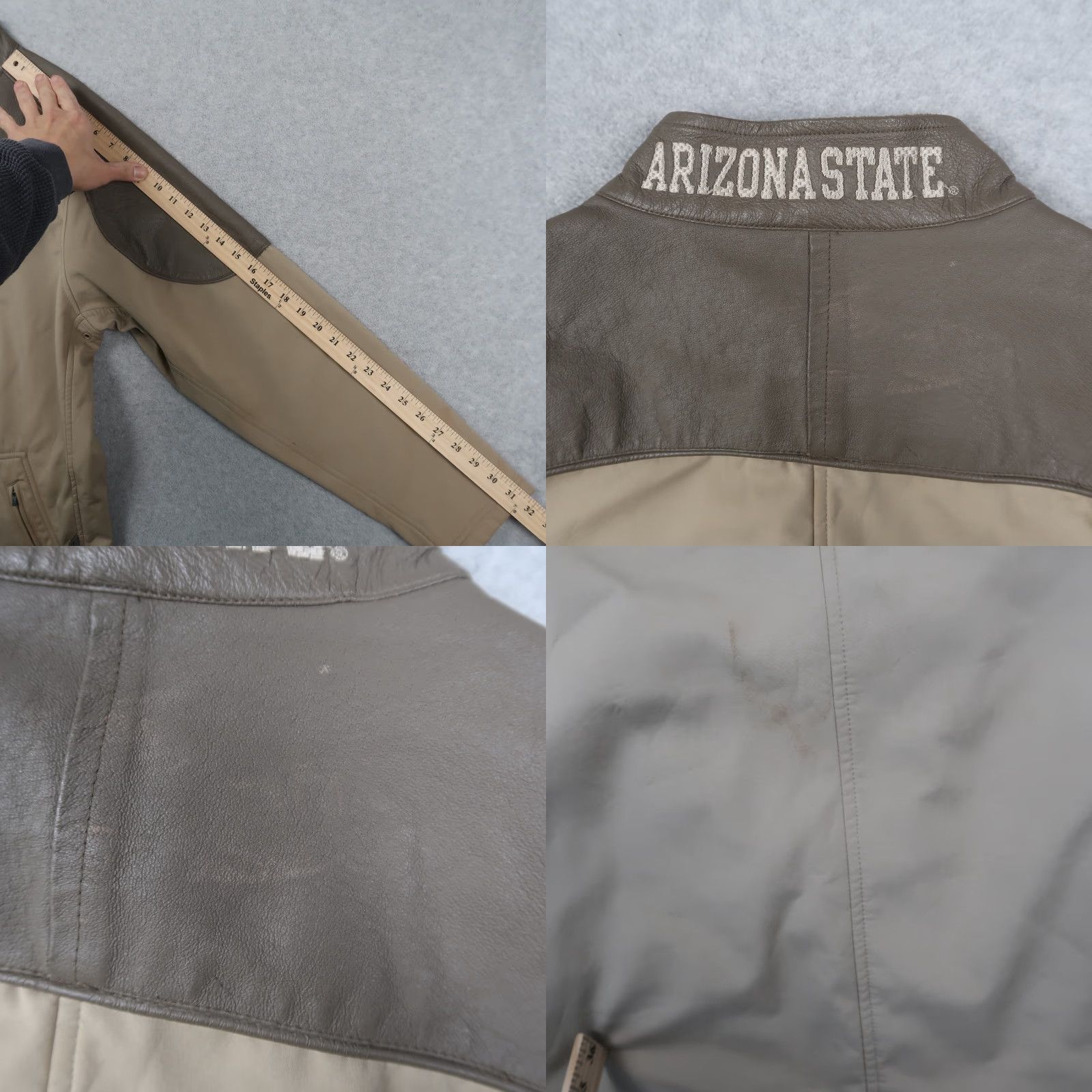 Nike VINTAGE Nike Arizona State Beige Large L Full Zip Leather Jacket Men Size US L / EU 52-54 / 3 - 11 Thumbnail