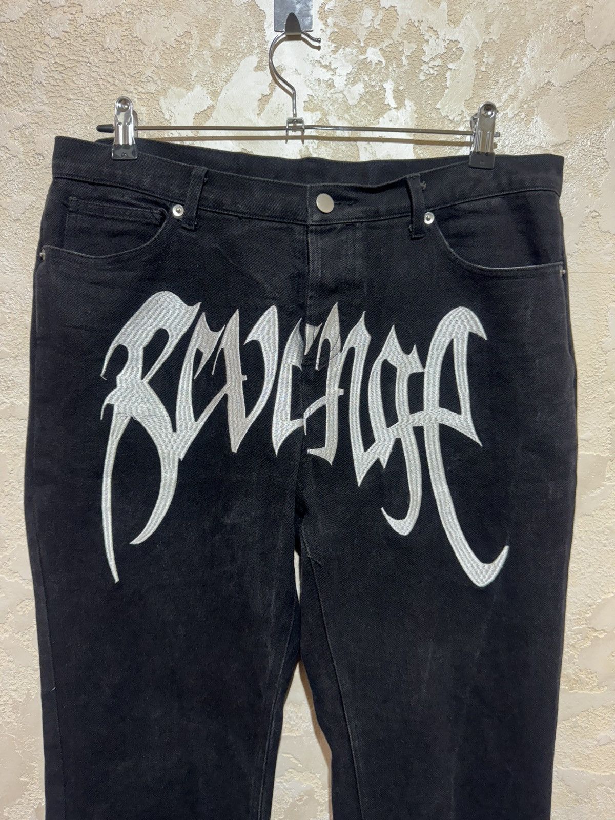 Revenge Embroidered Denim Jeans Black/White