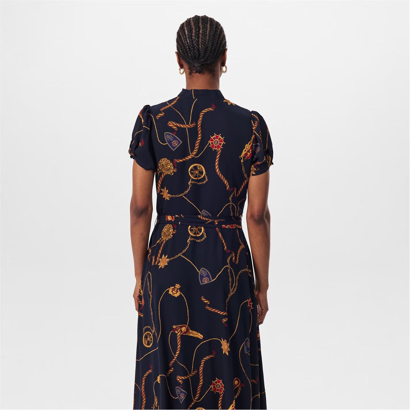 Lauren Ralph Lauren o1g2r1mq0825 Print Belted Georgette Puff-Sleeve Dress Size XS / US 0-2 / IT 36-38 - 4 Thumbnail