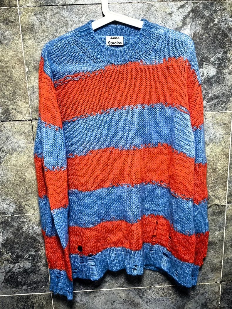 Acne Studios Acne Studios A red and blue color-blocked distressed sweat Size US XXS / EU 40 - 1 Thumbnail