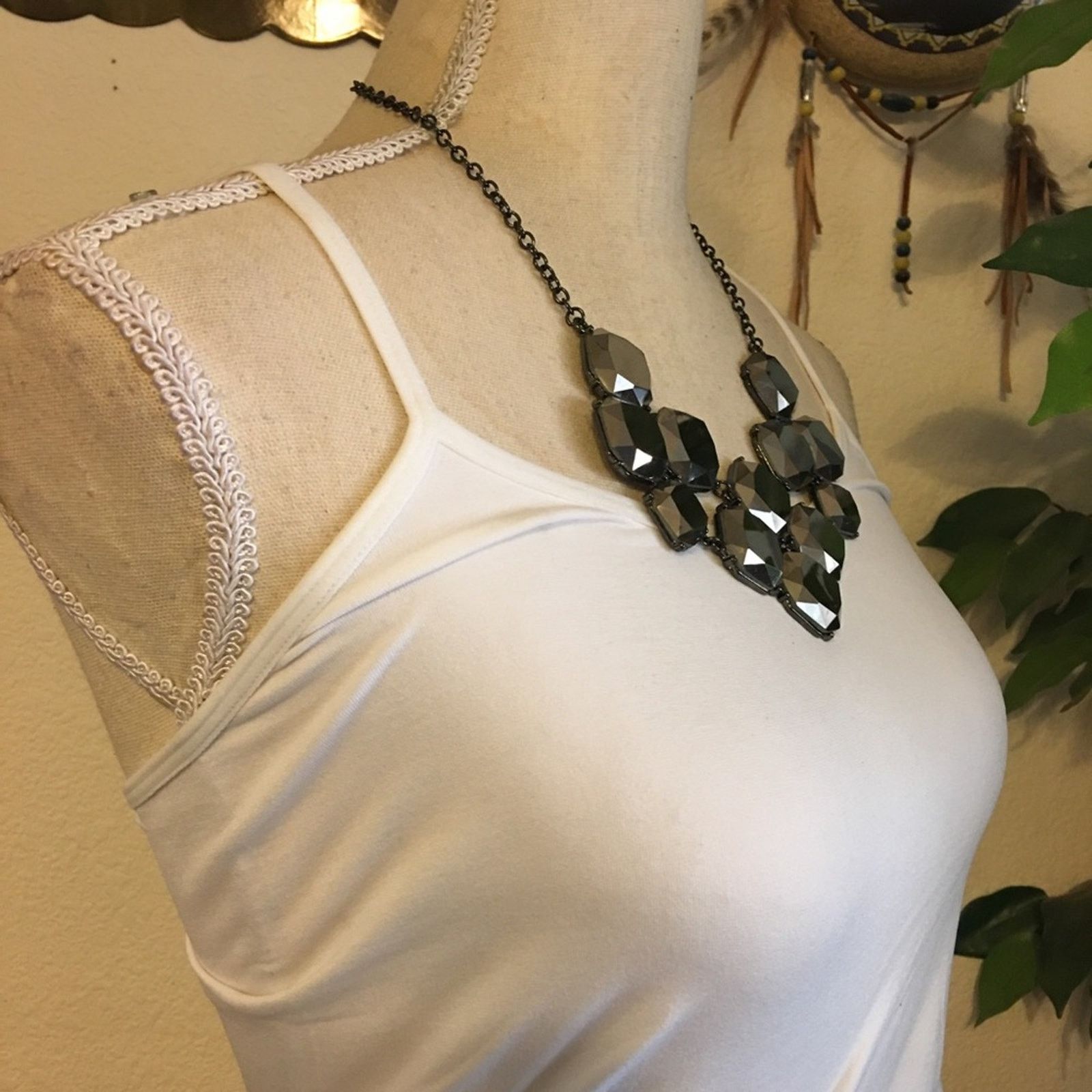 Jewelry Dark chrome tone faceted glass statement necklace Size ONE SIZE - 2 Thumbnail