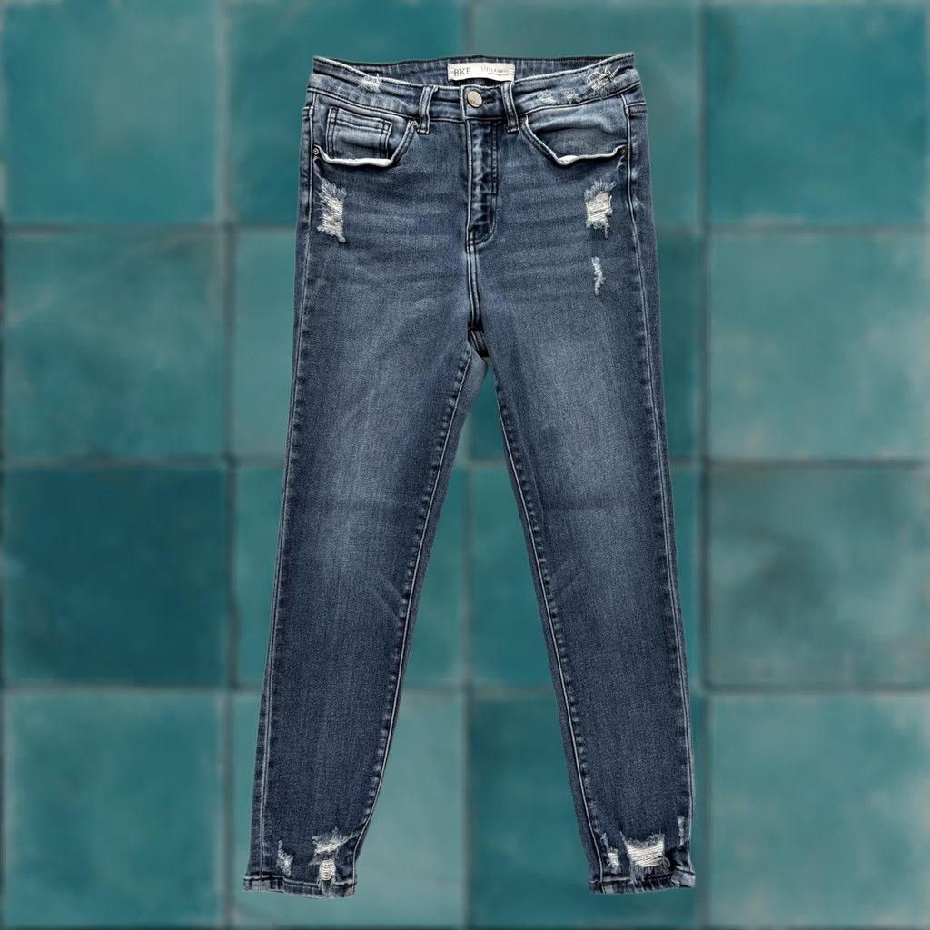 Vintage Buckle BKE Stella High Rise Ankle Skinny Jeans Womens 28 Blue Distressed Stretch Size 28" / US 6 / IT 42 - 1 Thumbnail