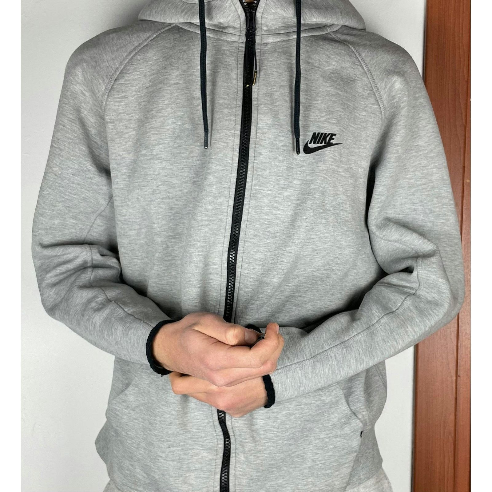 Nike Nike Men's Gray Cotton Long Sleeve Full Zip Hoodie Medium Size US M / EU 48-50 / 2 - 2 Thumbnail