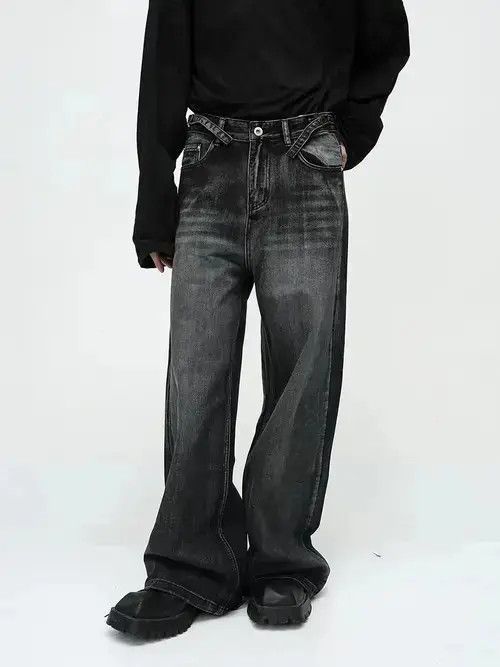 Japanese Brand Retro street cat whisker design wide leg jeans Size US 32 / EU 48 - 3 Thumbnail