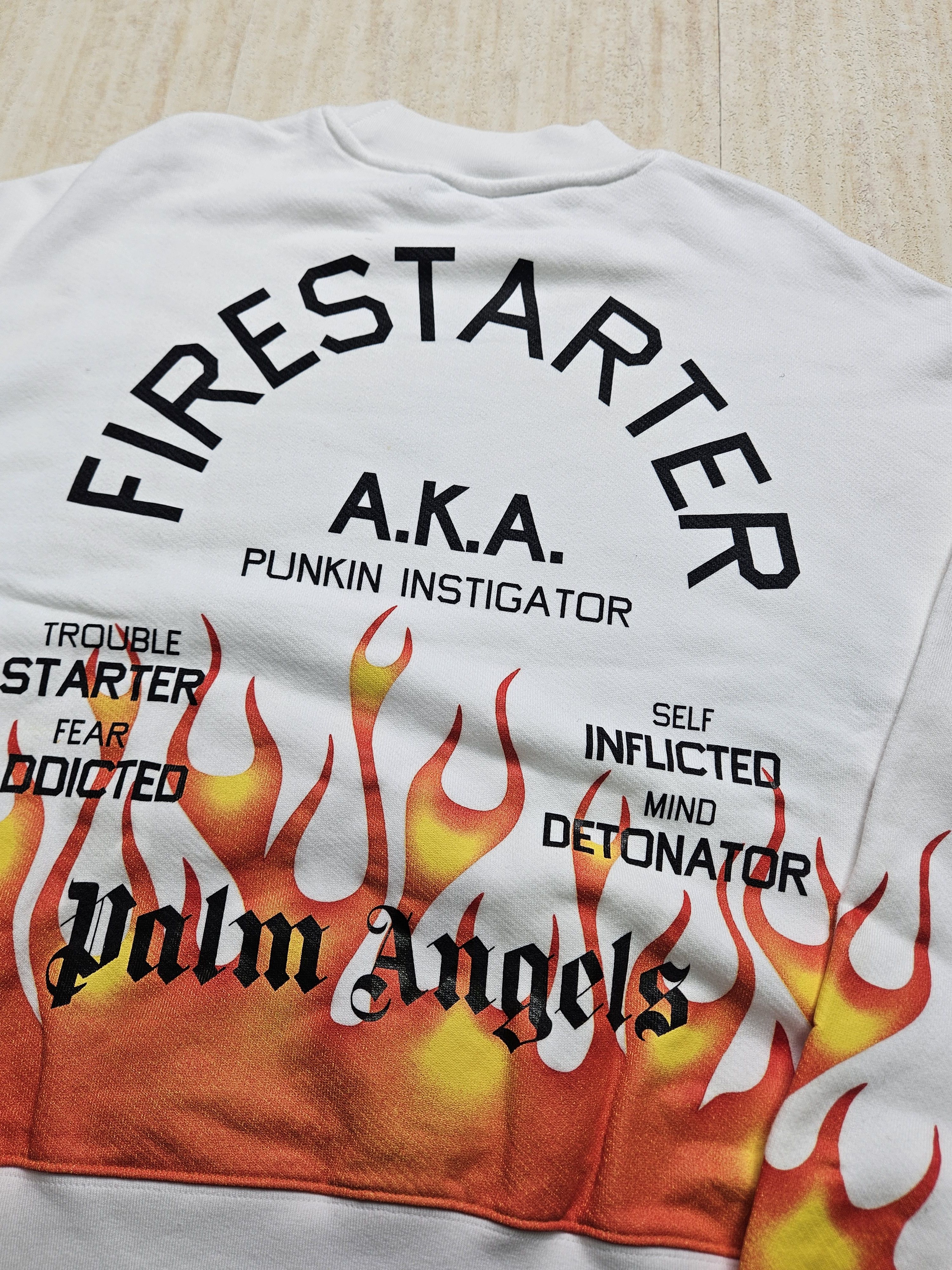 Palm Angels Palm Angels White Fire Starter Round Neck Sweatshirt Size US M / EU 48-50 / 2 - 7 Thumbnail