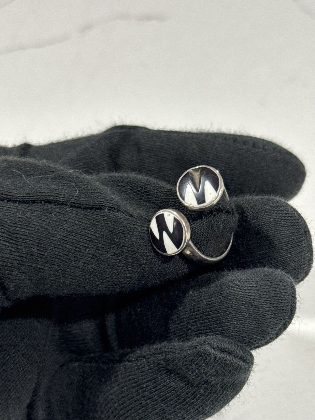 Sterling Silver Vintage .925 Silver Black Enamel Adjustable Ring Size ONE SIZE - 4 Thumbnail