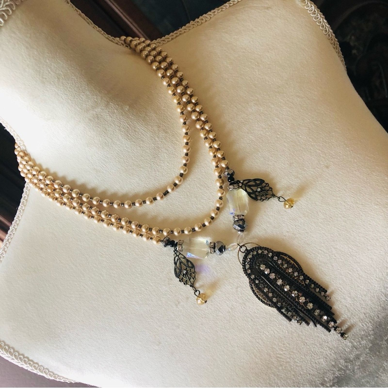 Handmade Handcrafted repurpose pendant Czech glass Pearl necklace Size ONE SIZE - 1 Thumbnail